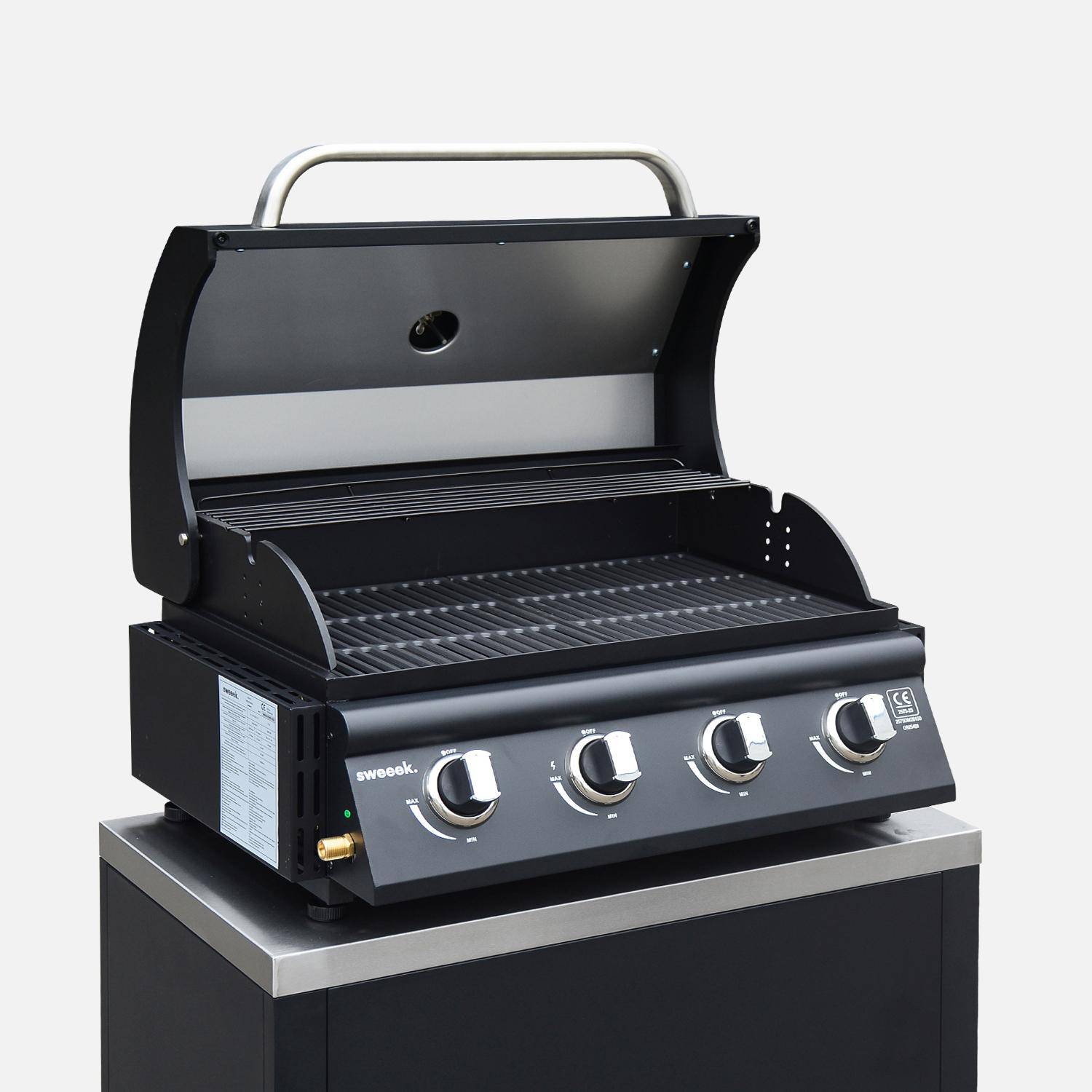 Barbecue à gaz avec 4 brûleurs à poser avec récupérateur de graisse + Meuble de cuisine extérieure en acier L80cm,sweeek,Photo5