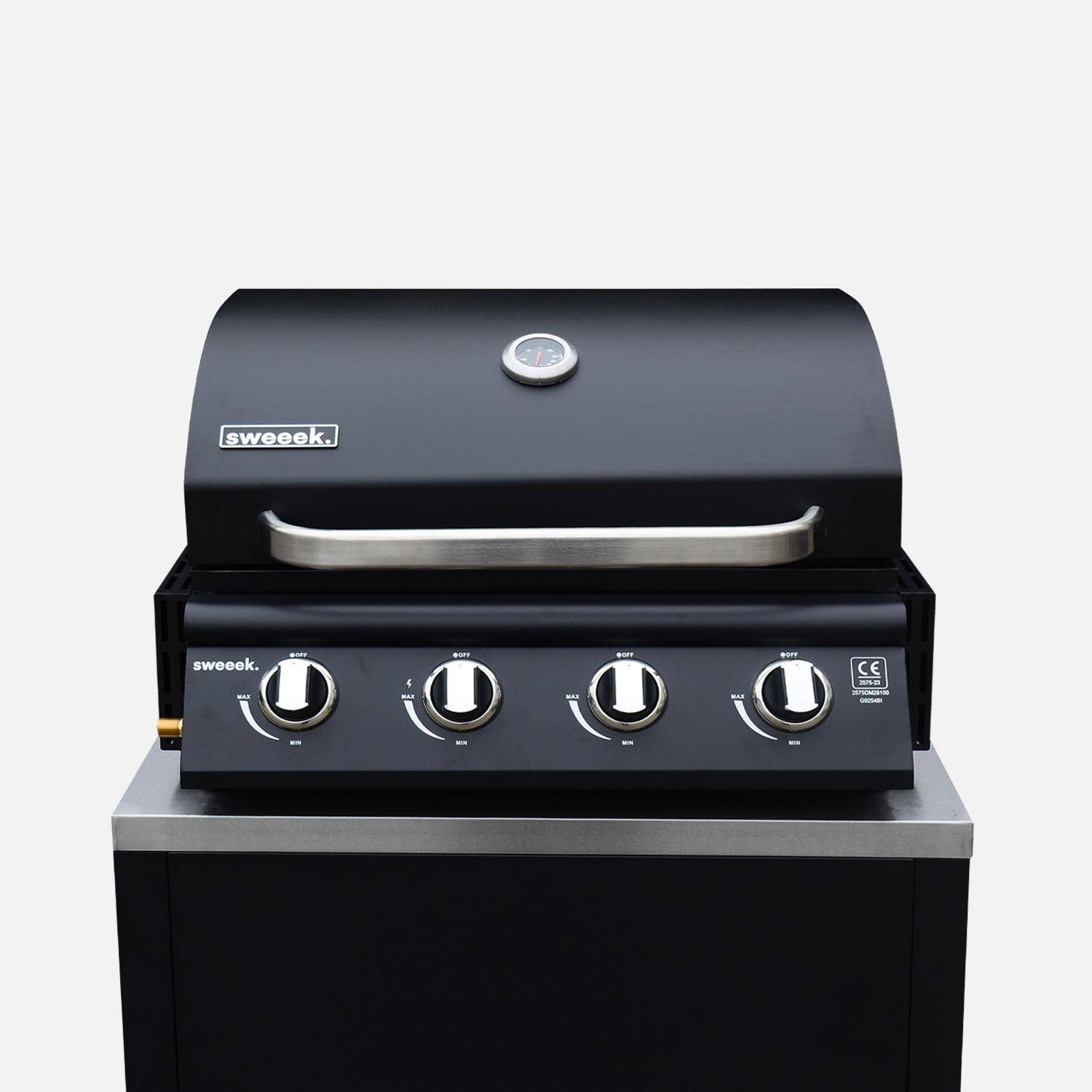 Barbecue à gaz avec 4 brûleurs à poser avec récupérateur de graisse + Meuble de cuisine extérieure en acier L80cm,sweeek,Photo4