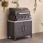 Barbecue à gaz avec 4 brûleurs à poser avec récupérateur de graisse + Meuble de cuisine extérieure en acier L80cm Photo1