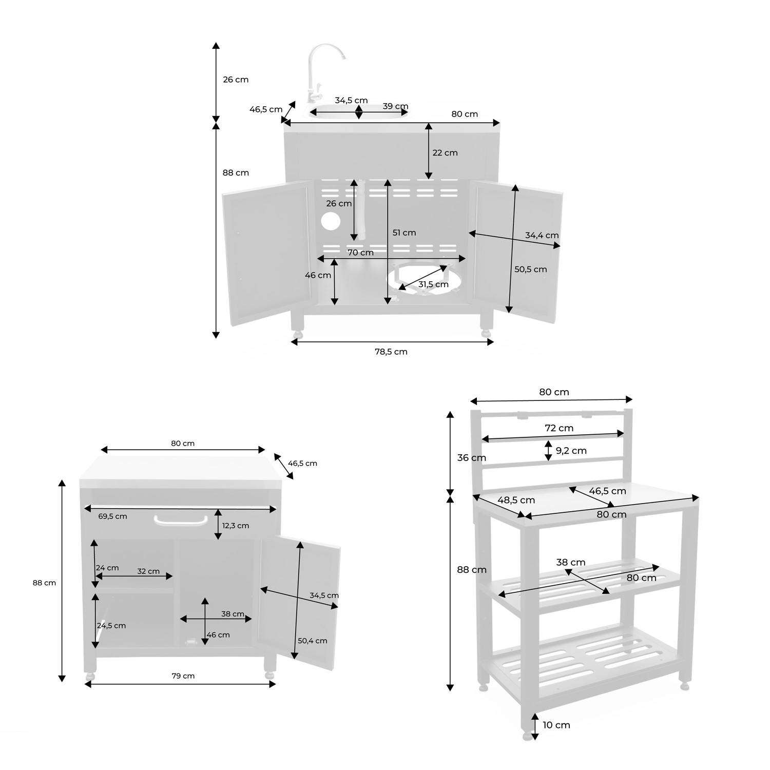 Ensemble de meubles de cuisine extérieure en acier inoxydable 6 modules Photo11