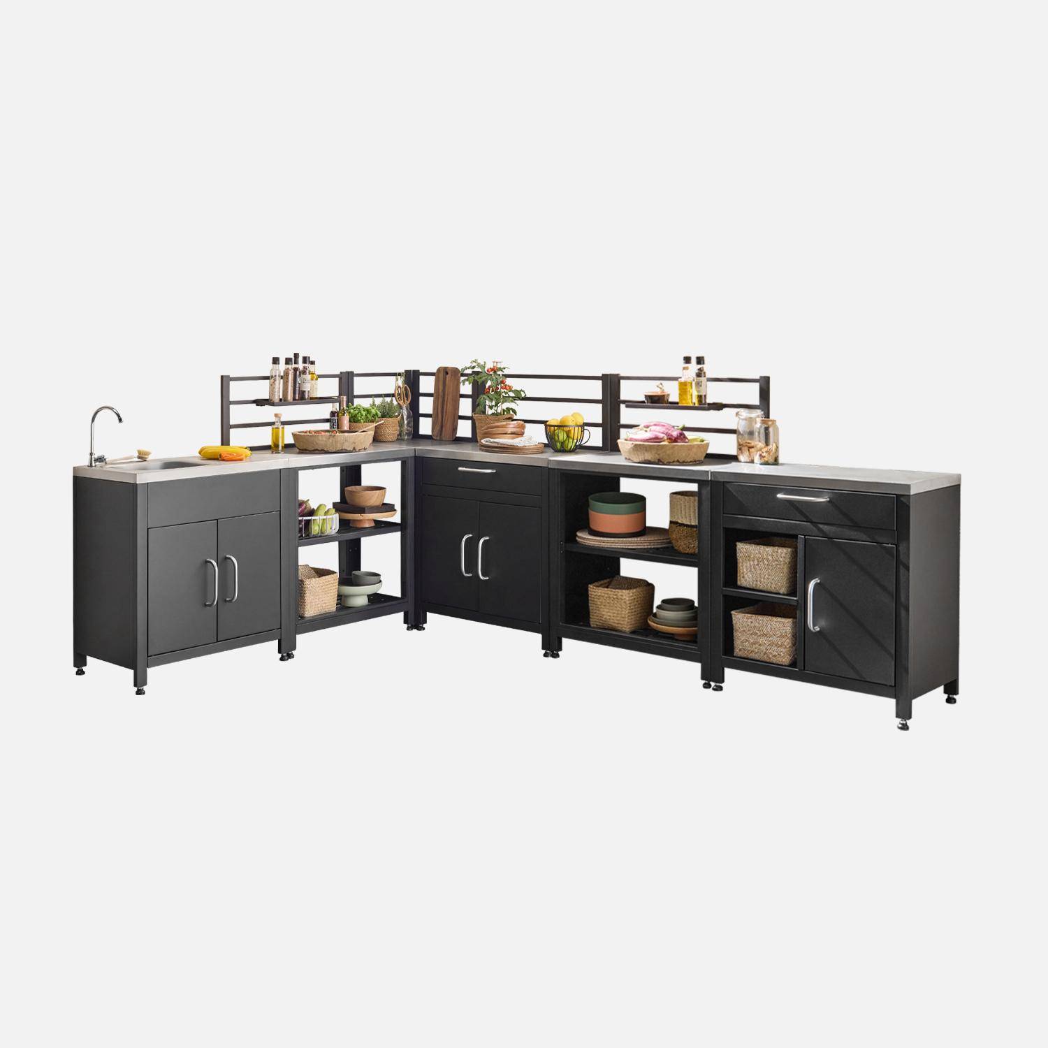 Cocina exterior completa de acero inoxidable de 6 módulos, Grimaud, Negro, 52.5x80x114 cm,sweeek,Photo2