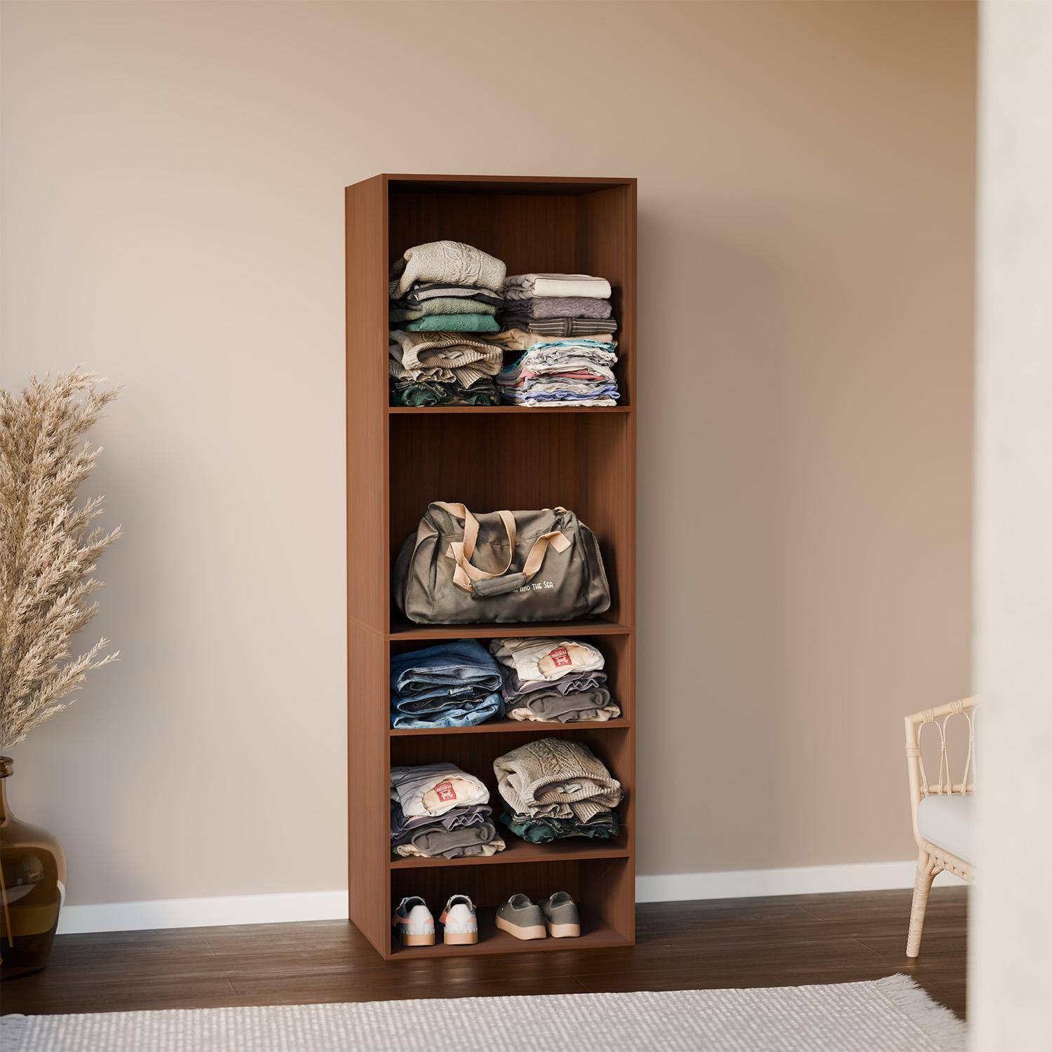 Modular open wardrobe shelf unit, Modulo, Walnut, 60x45x180 cm Photo1
