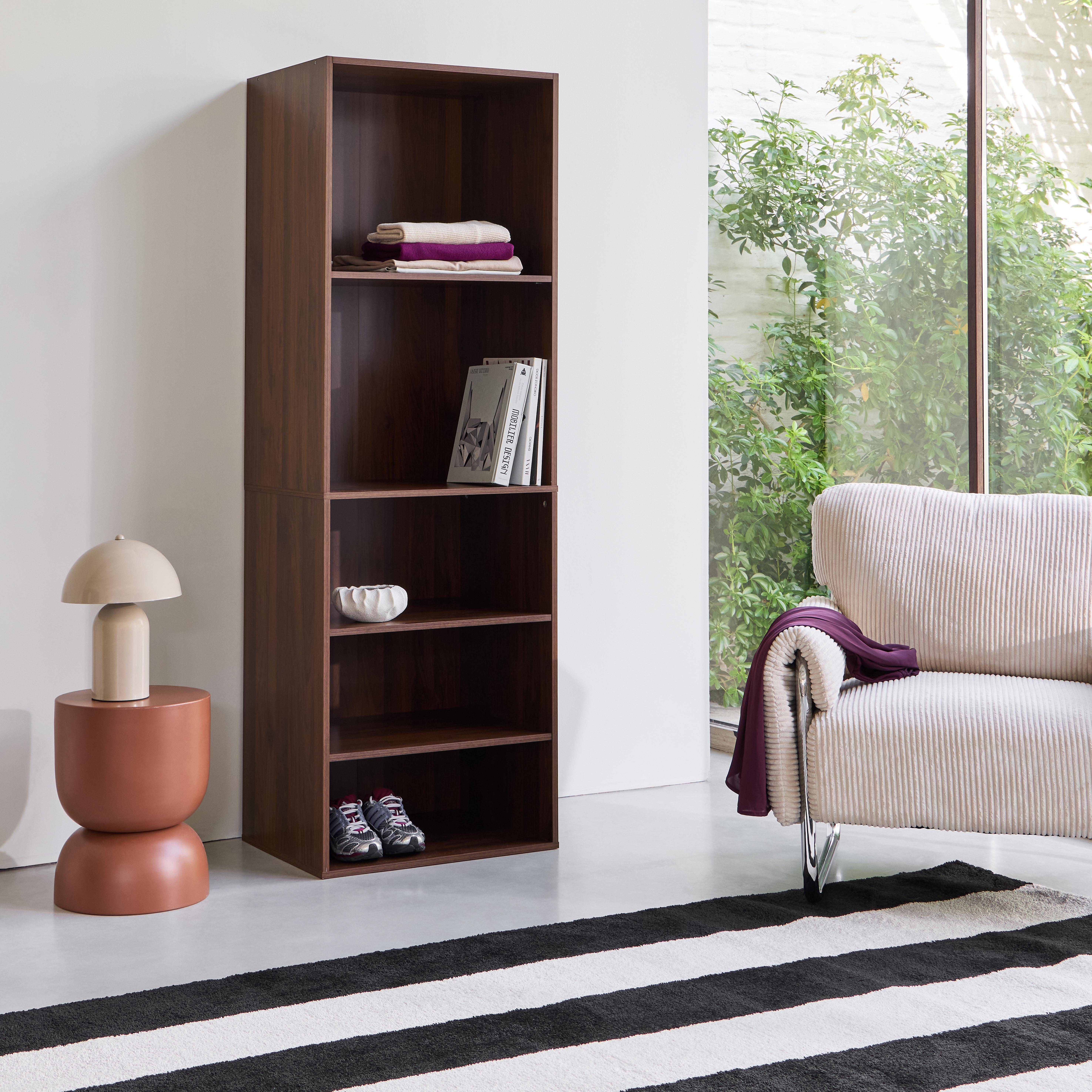 Wardrobe module with 5 shelves wood decor walnut 60x45x180 cm - Nepal Photo2