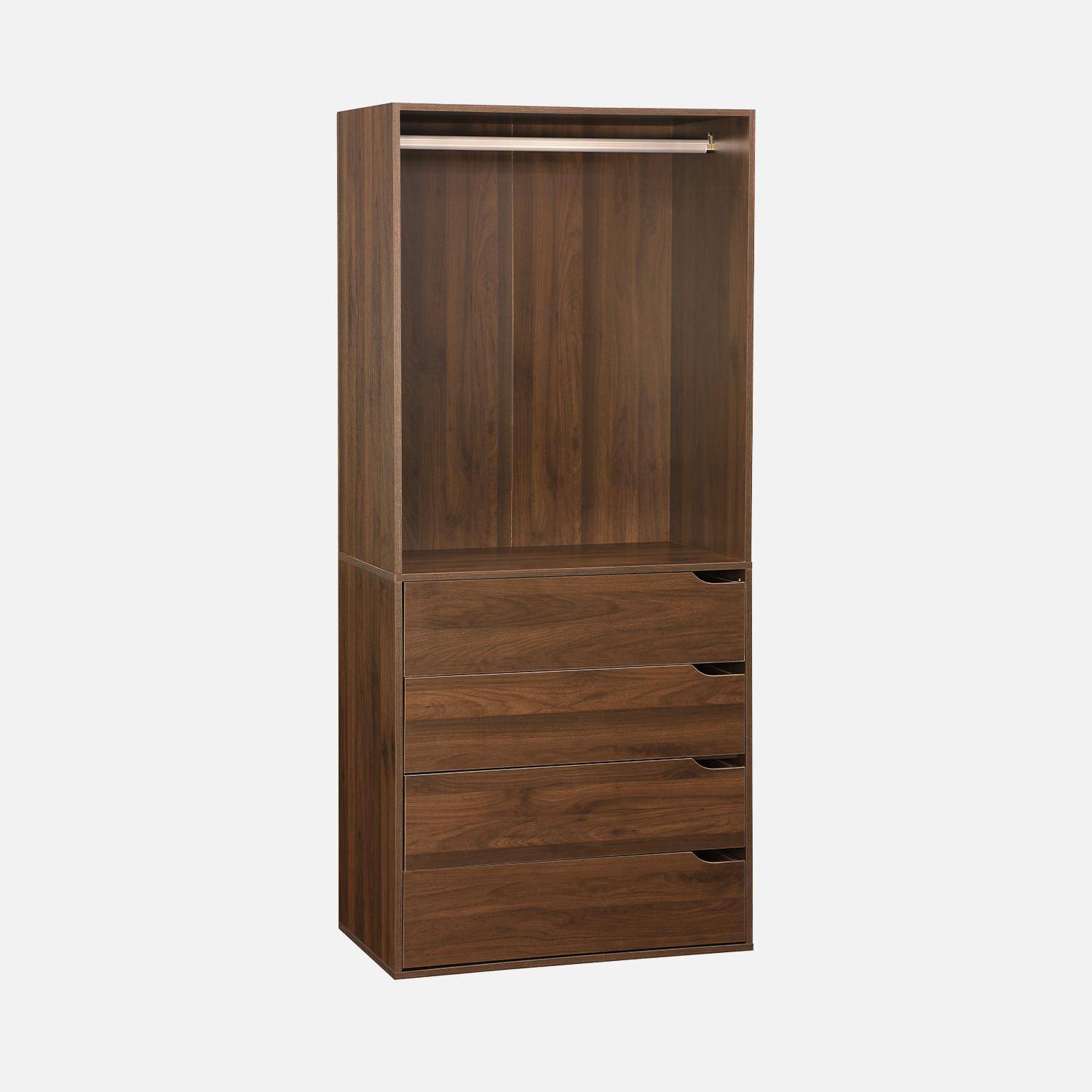 Open kleerkast 4 modules modulair 9 laden hangruimtes en vakken walnoot - Nepal,sweeek,Photo7
