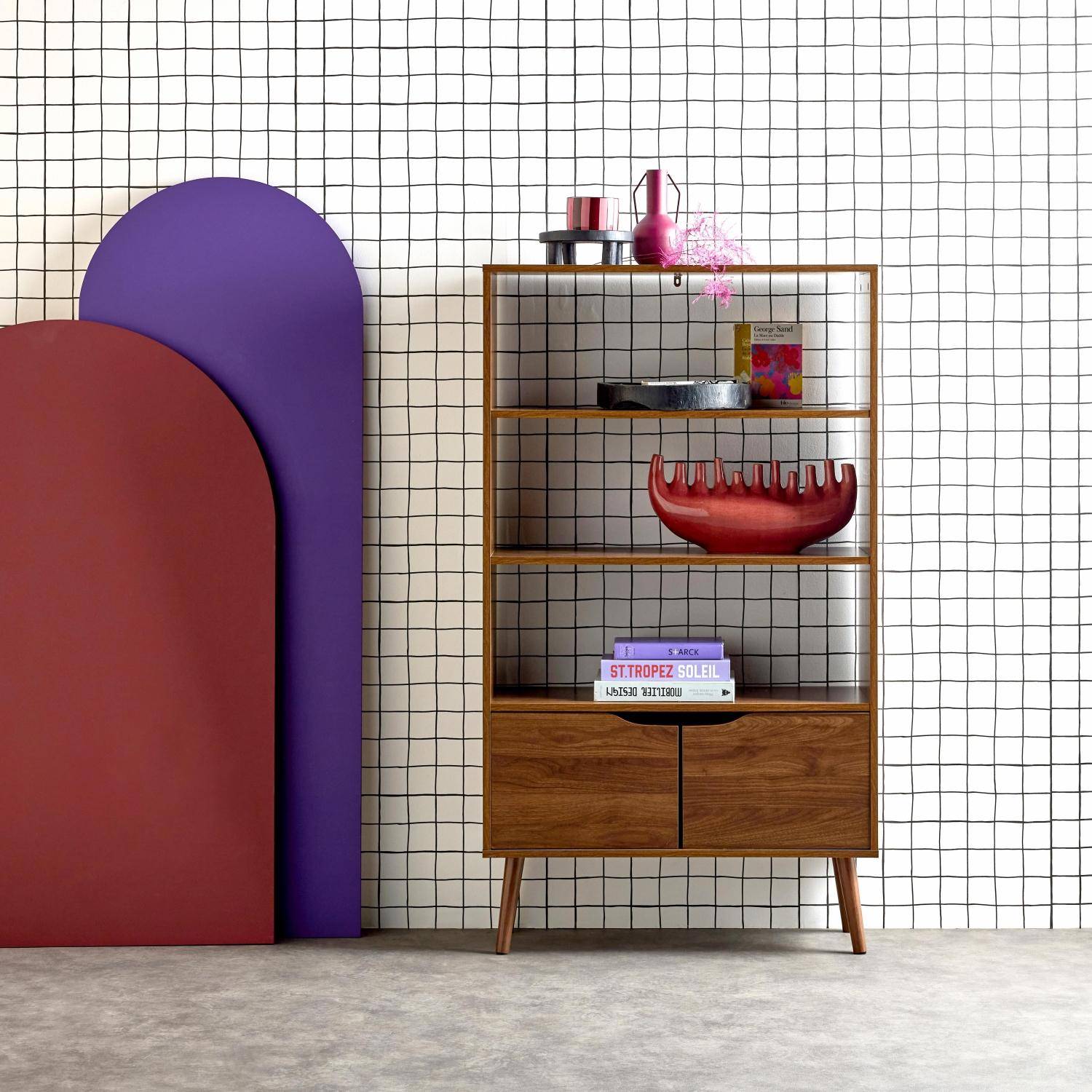 Étagère bibliothèque décor bois de noyer, 2 portes 3 niveaux  Photo1