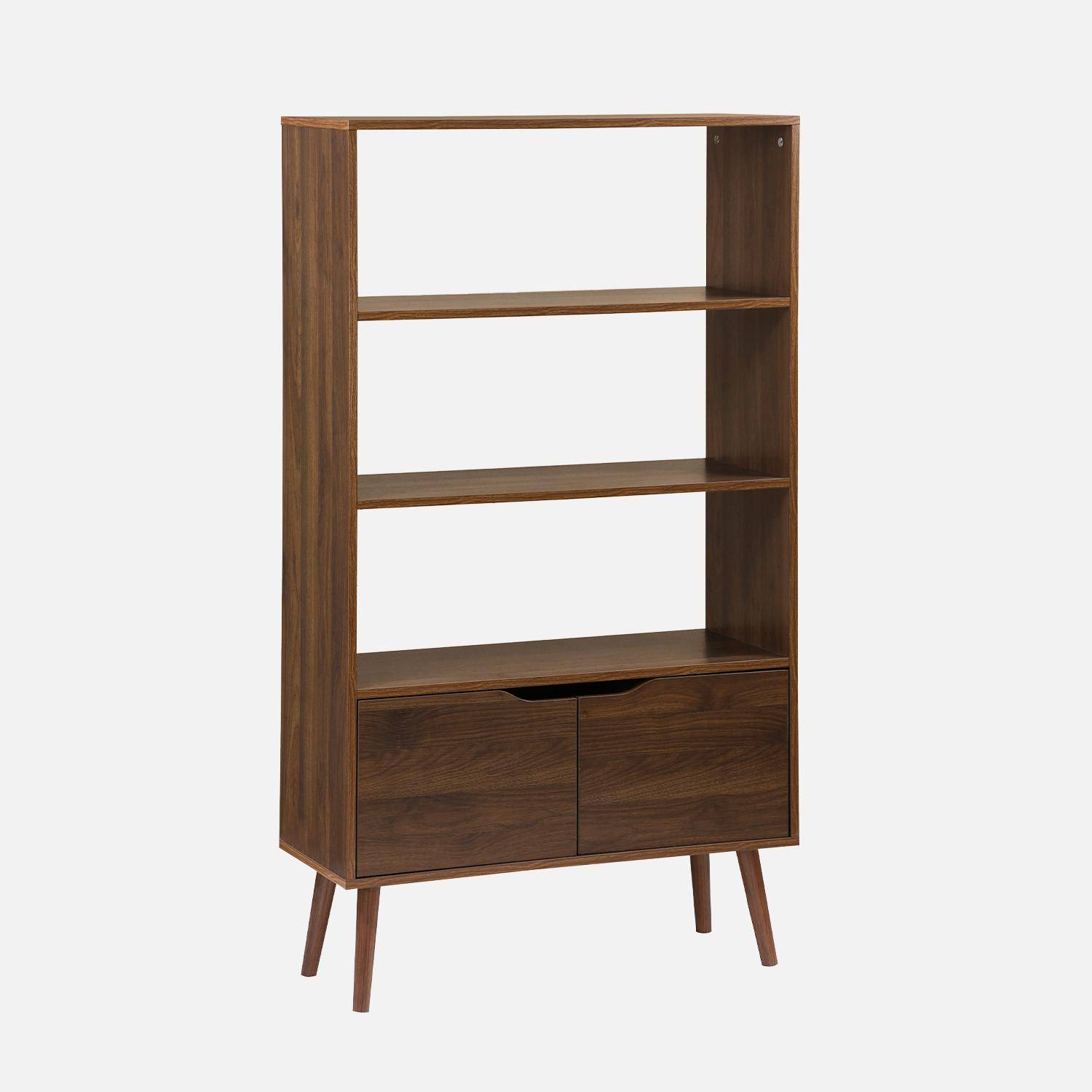 Walnut-effect bookshelf, 2 doors, 3 levels, Nepal, Walnut, 80x30x140 cm,sweeek,Photo4
