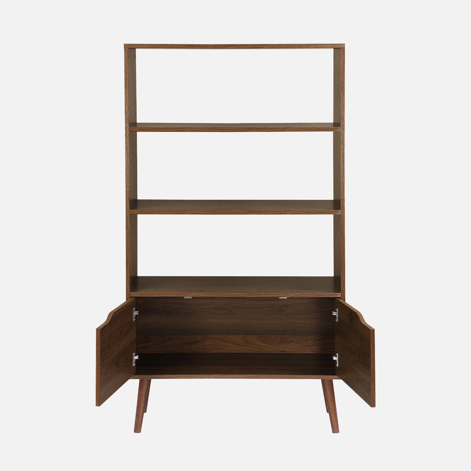 Walnut-effect bookshelf, 2 doors, 3 levels, Nepal, Walnut, 80x30x140 cm,sweeek,Photo5