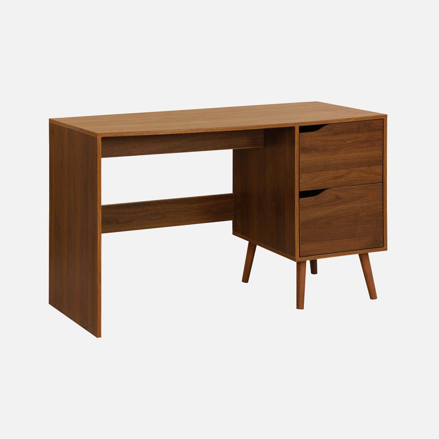 Bureau à 2 tiroirs effet bois de noyer  Photo4