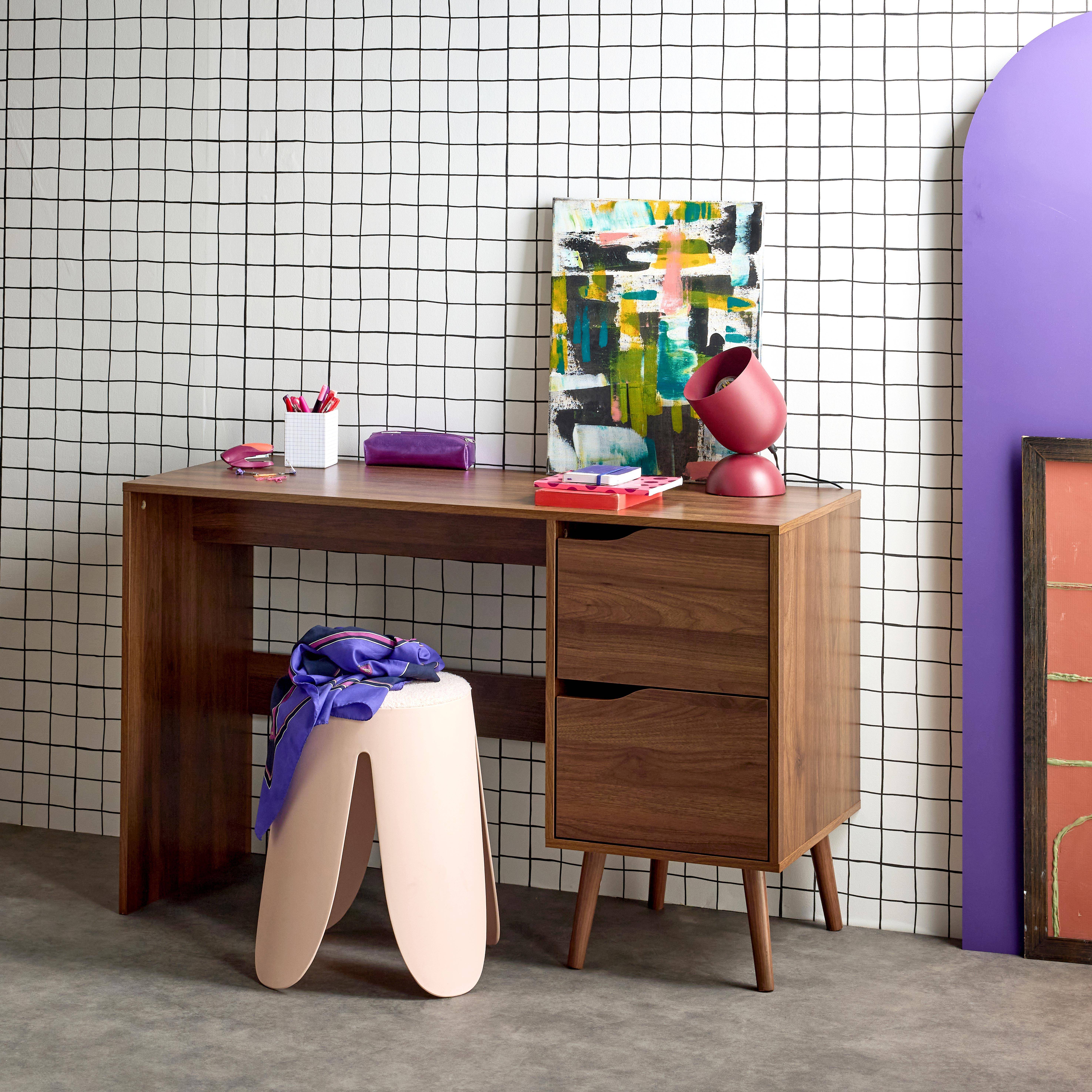 Scrivania effetto noce a cassetti Nepal, Effetto frassino, 120x48x75 cm