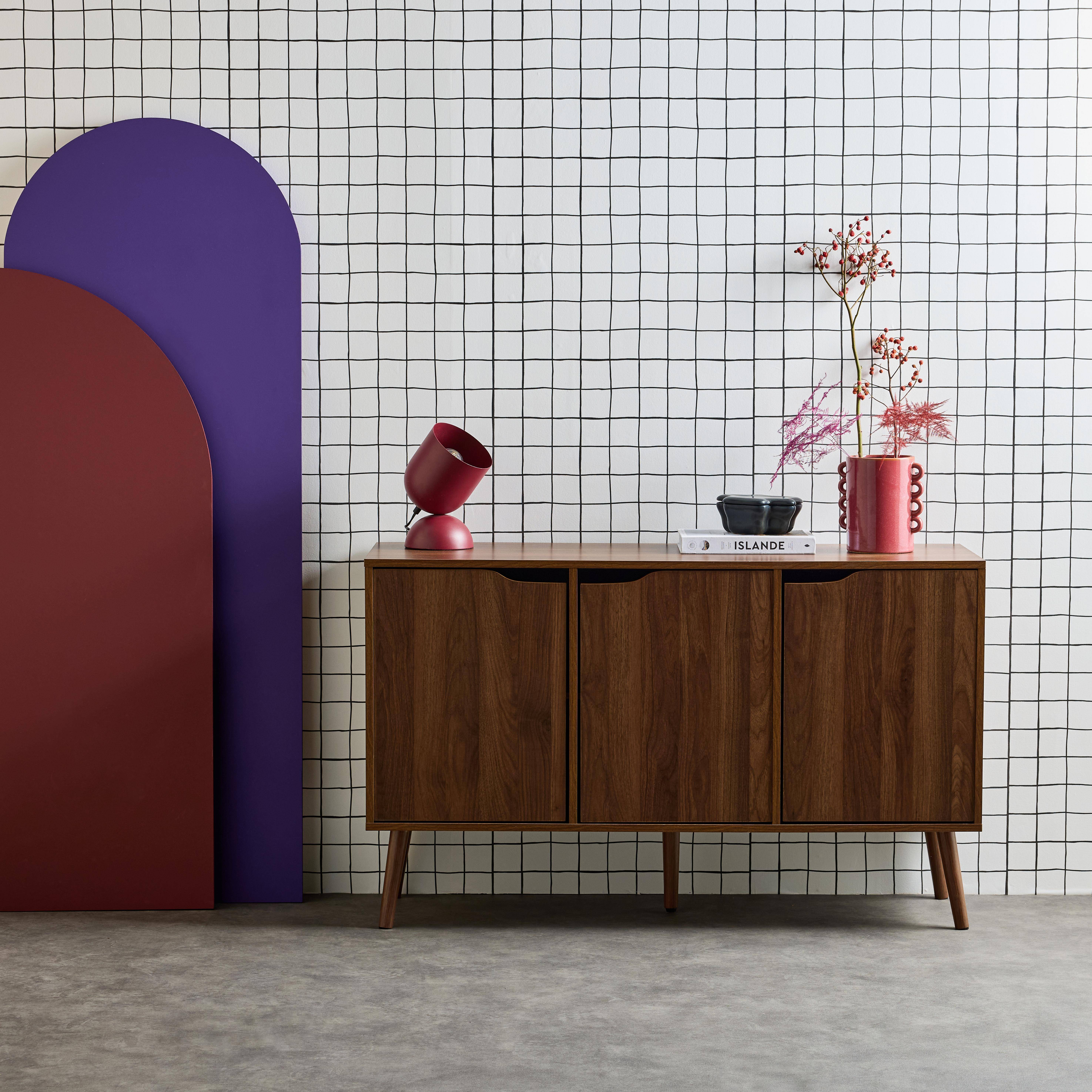 Credenza effetto noce con 3 ante e 3 ripiani, 120cm, Nepal, Marrone, 120x39x73.5 cm Photo1