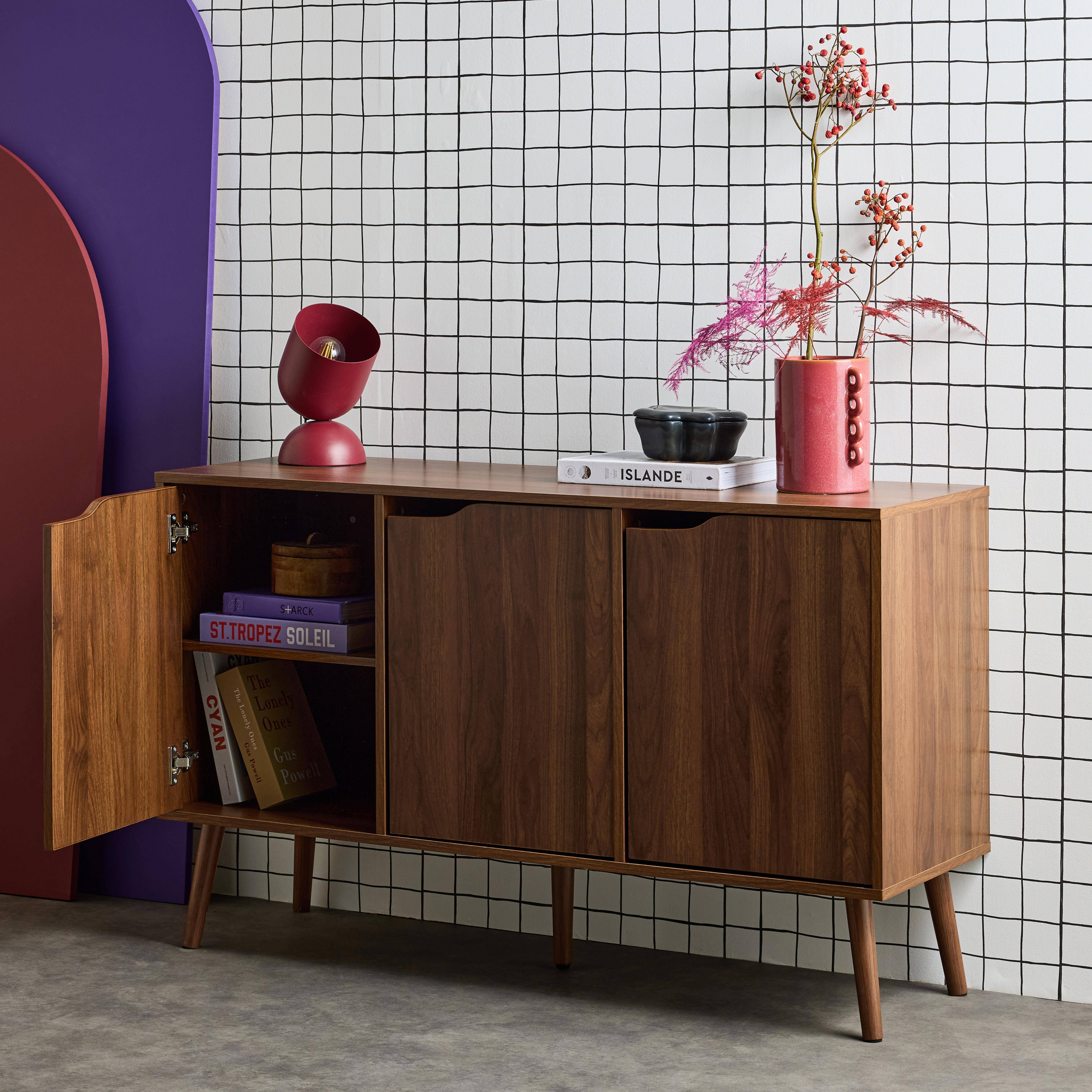 Credenza effetto noce con 3 ante e 3 ripiani, 120cm, Nepal, Marrone, 120x39x73.5 cm Photo3