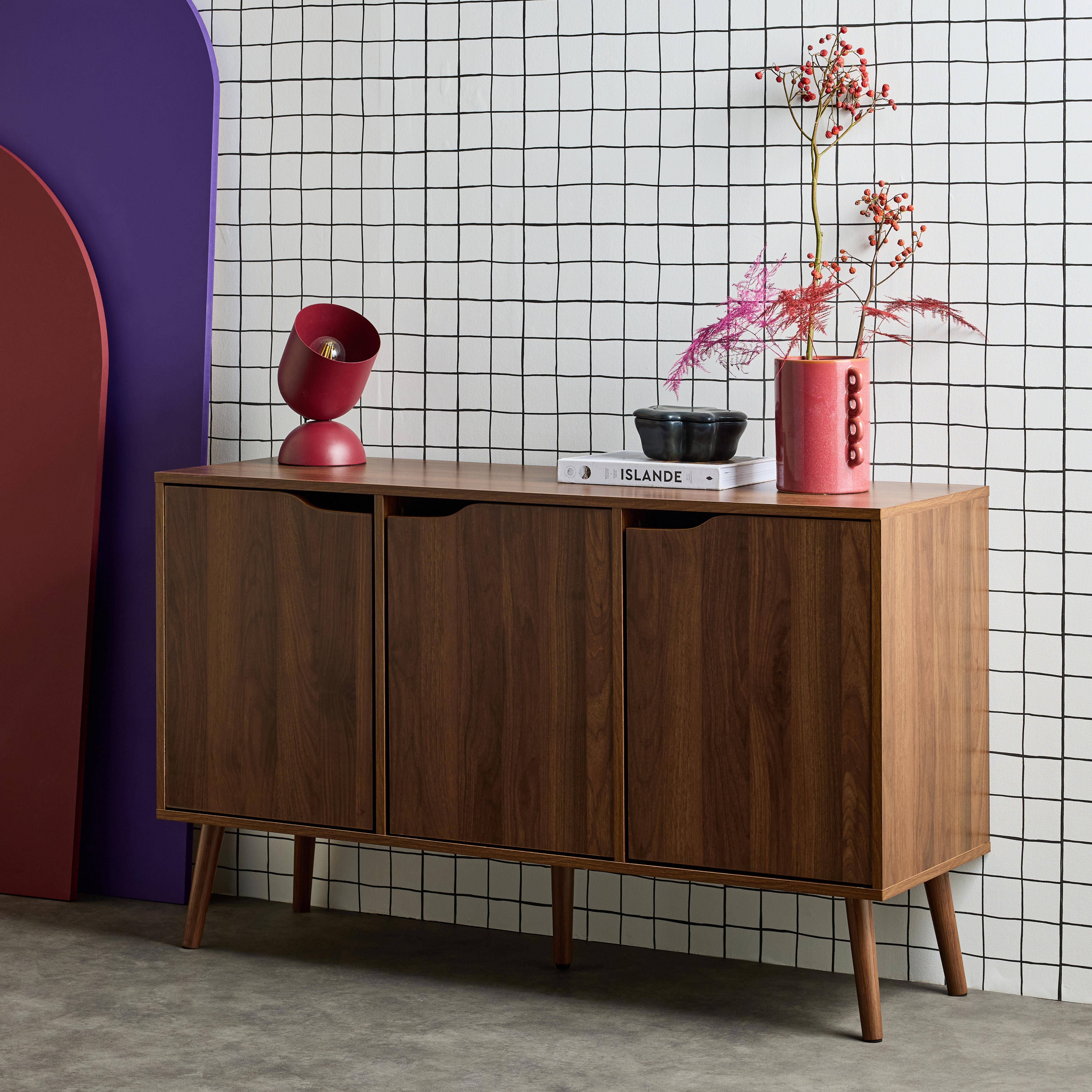 Credenza effetto noce con 3 ante e 3 ripiani, 120cm, Nepal, Marrone, 120x39x73.5 cm Photo2