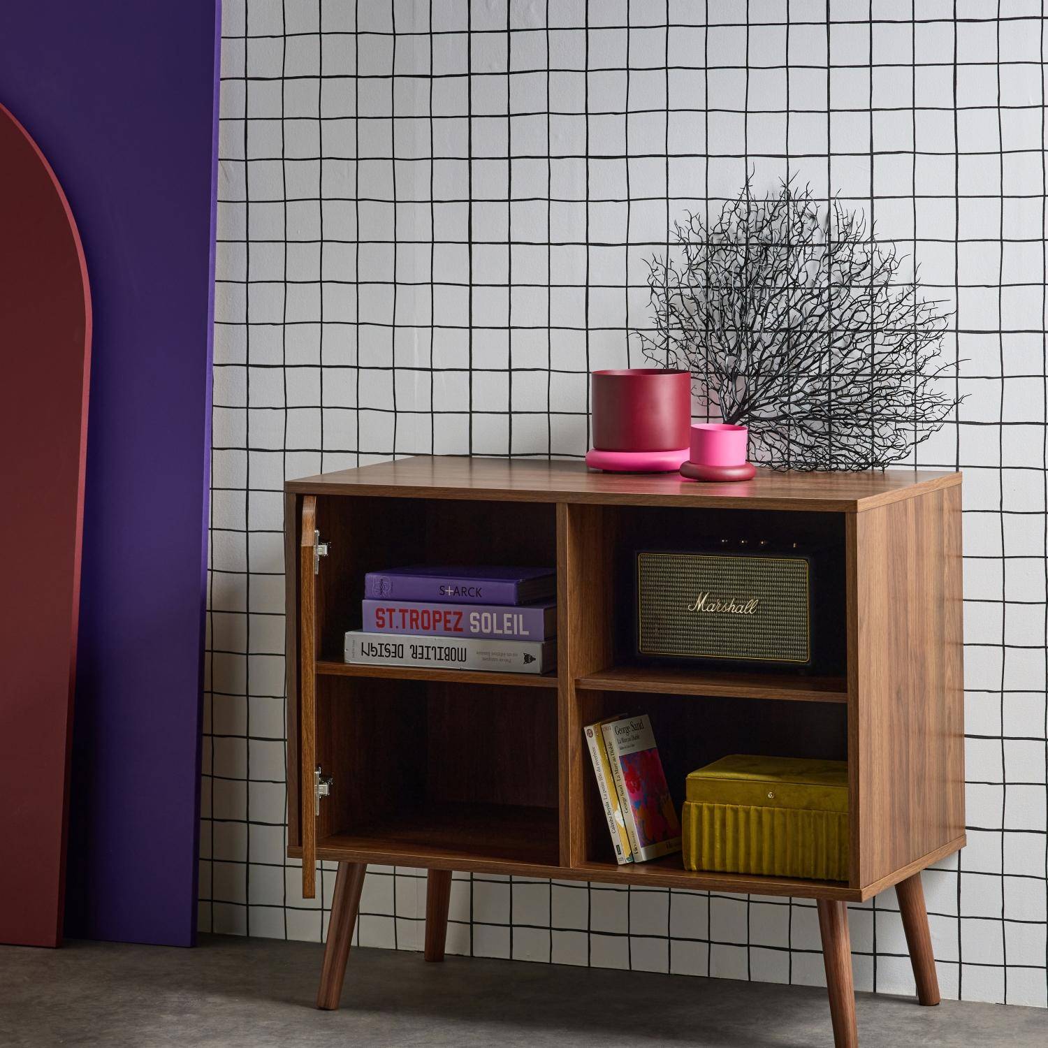 Credenza effetto noce 1 anta, 2 ripiani, 80cm Noce - 80x39x69 cm Photo1