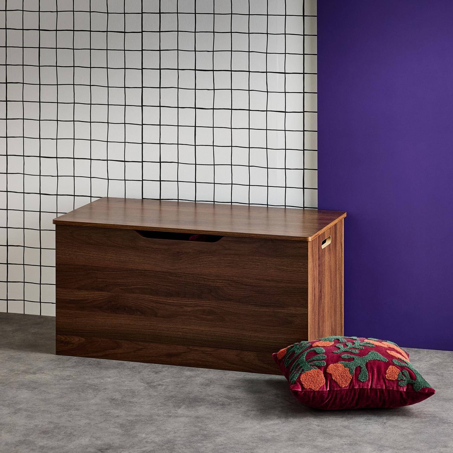 Bedeind, bankkist walnootkleurig hout Photo1