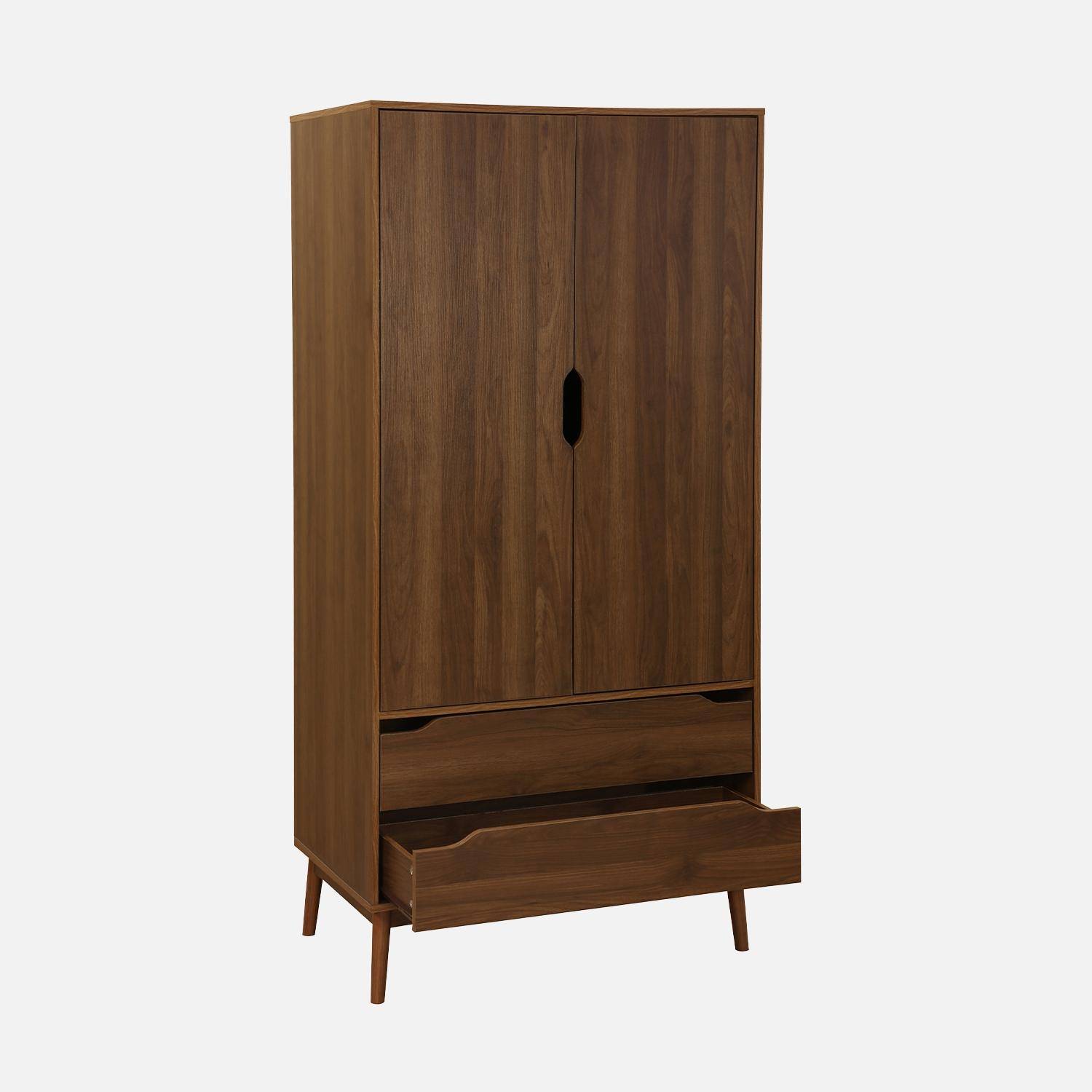 Kledingkast met 2 deuren 2 lades hangruimte walnoothoutdecor 90cm - Nepal Photo7