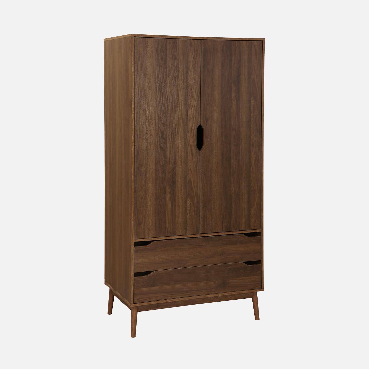 Kledingkast met 2 deuren 2 lades hangruimte walnoothoutdecor 90cm - Nepal Photo5