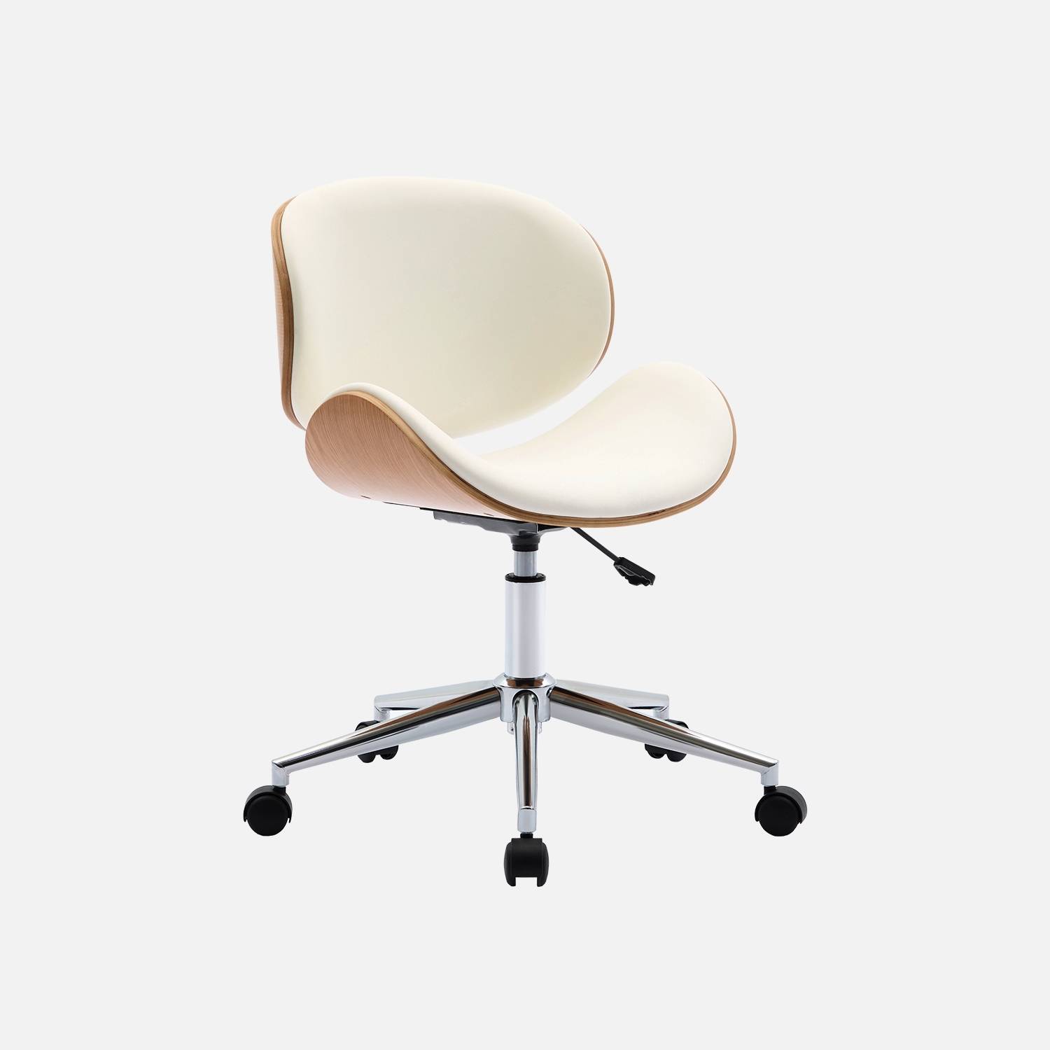Cadeira de escritório, madeira de bétula e acabamento em imitação de pele, Branco
