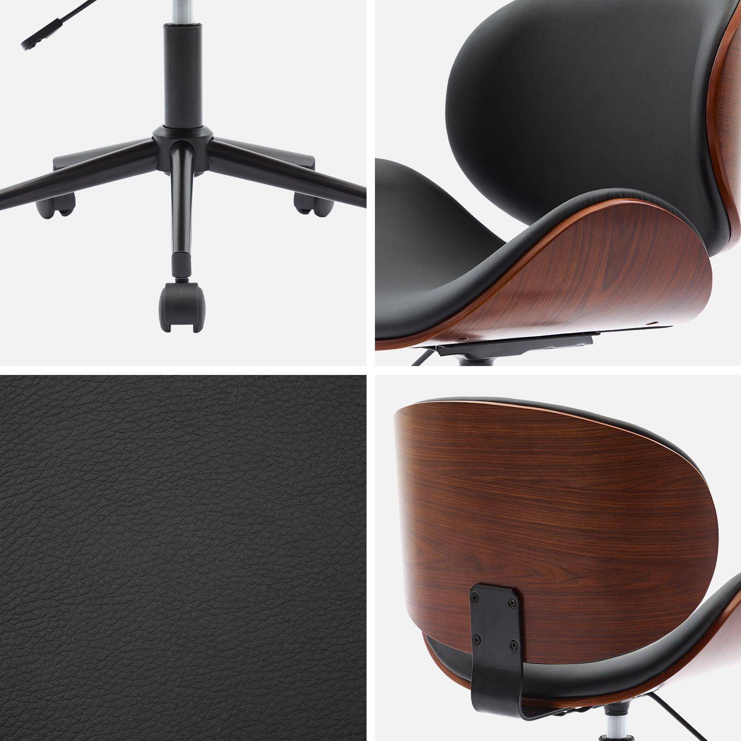 Silla de oficina con ruedas, madera curvada y acabado en polipiel, Dwight, Negro, 51x53x87 cm,sweeek,Photo7