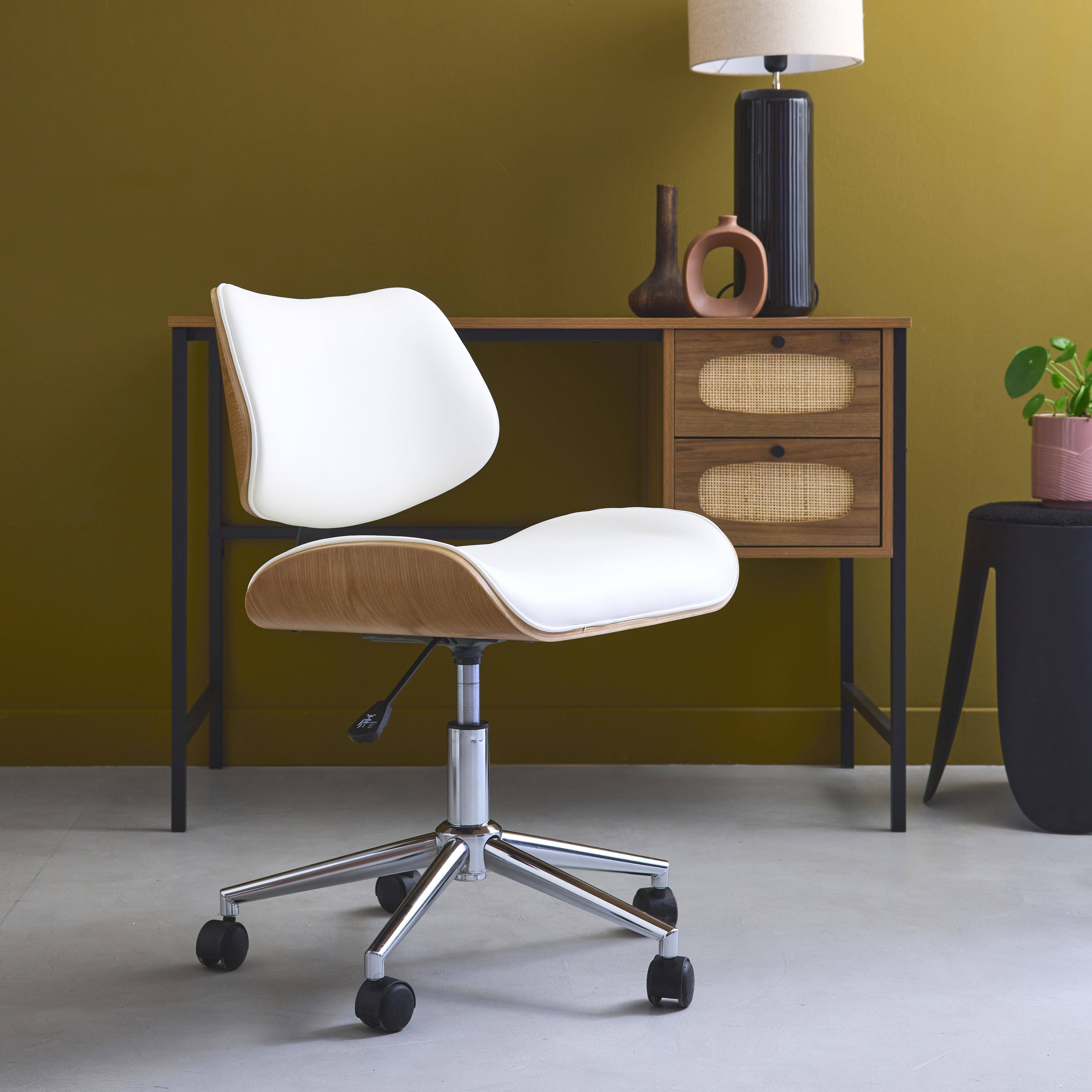 Chaise de bureau décor effet chêne simili cuir blanc I sweeek