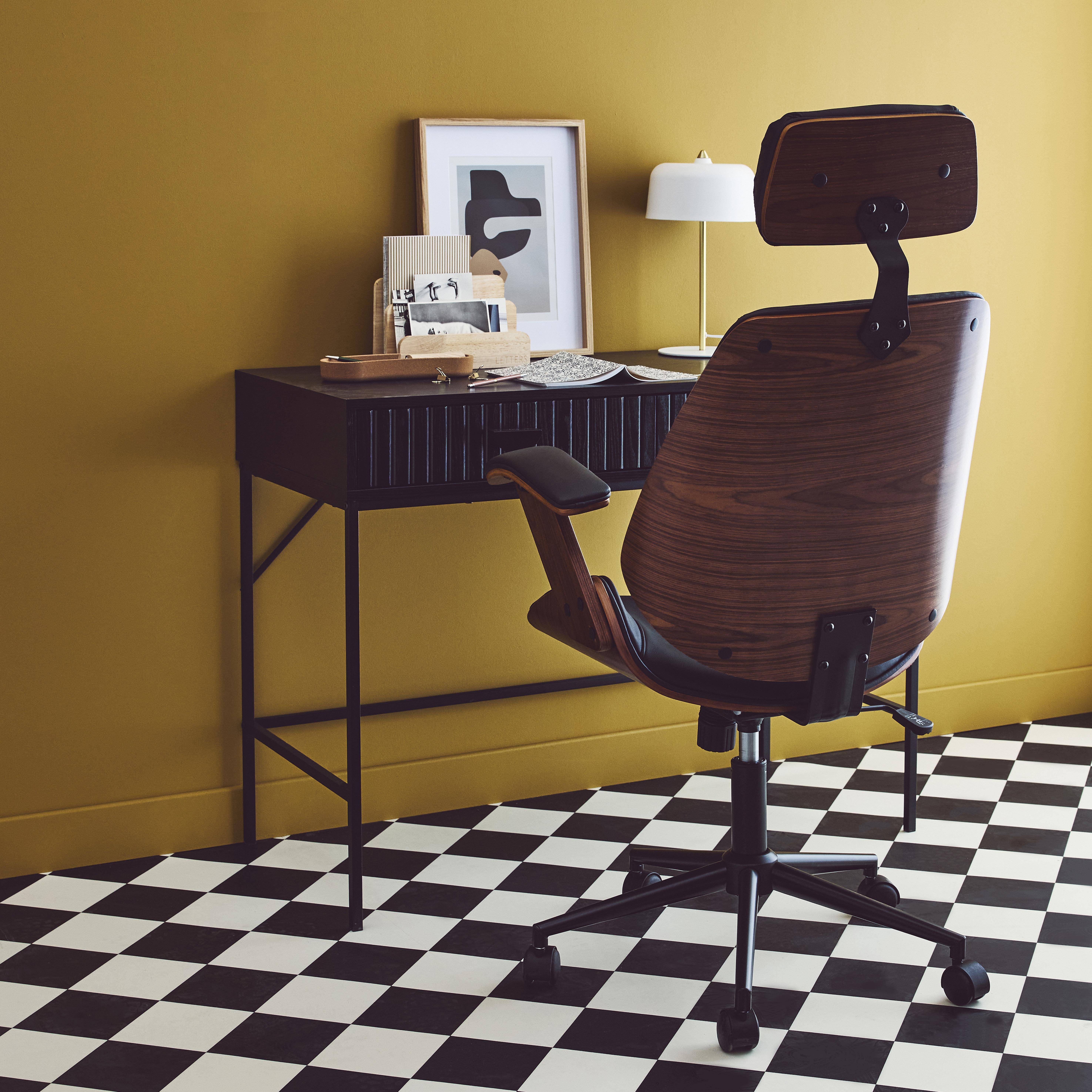 Sedia da ufficio con rotelle, effetto legno curvato e similpelle, Michael, Nero, 62x67x130 cm,sweeek,Photo2