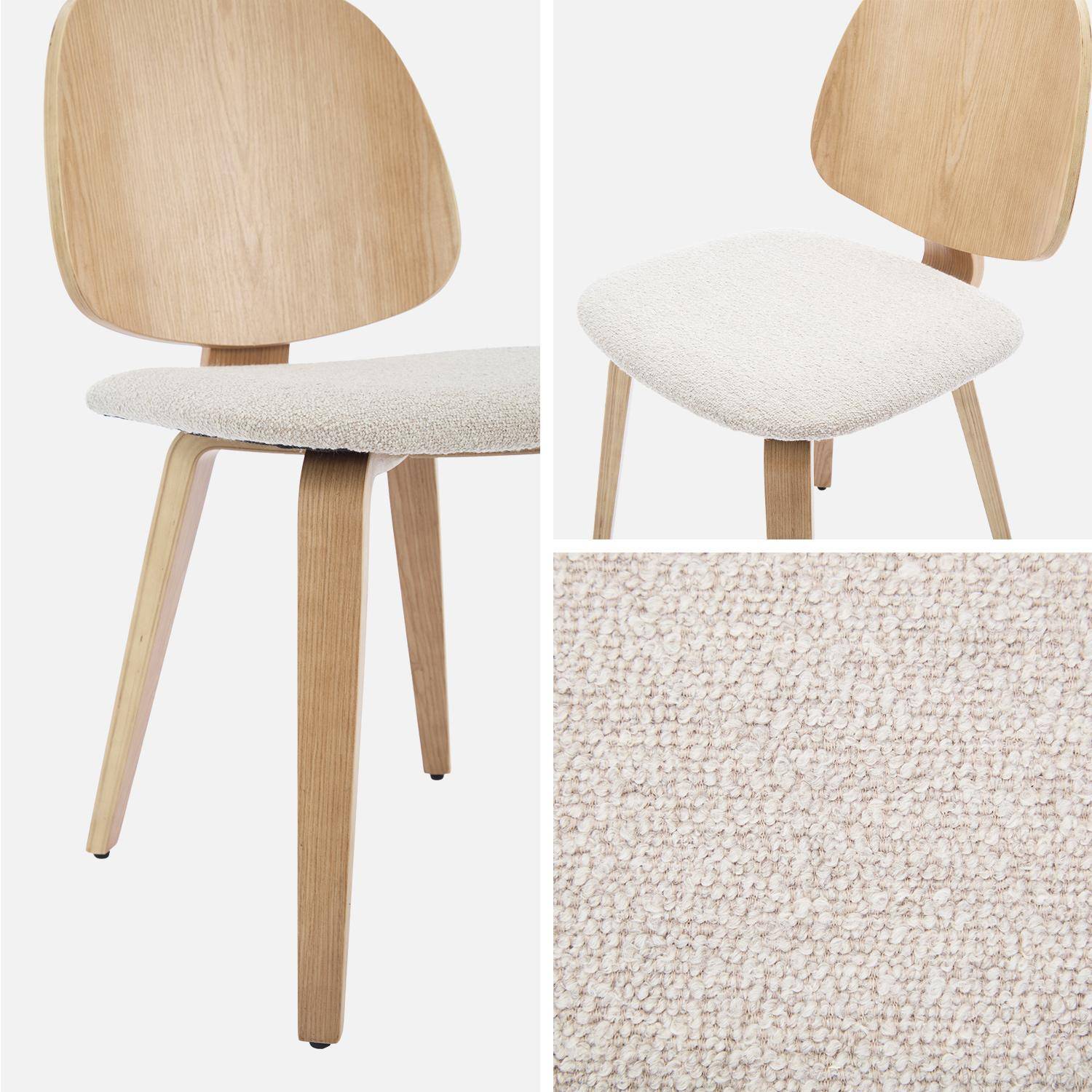 Lot de 2 chaises décor bois courbé placage effet chêne et bouclette texturée gris clair  Photo5