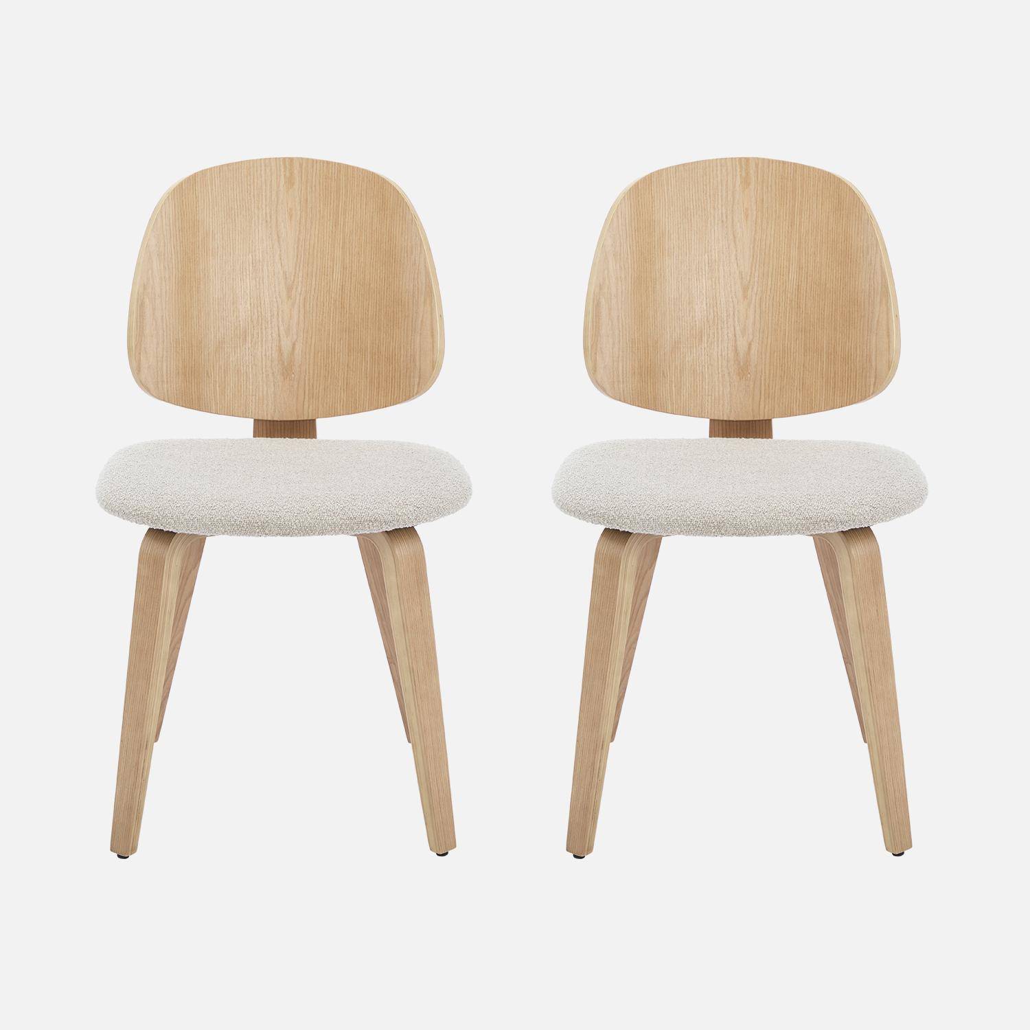 Lot de 2 chaises décor bois courbé placage effet chêne et bouclette texturée gris clair  Photo2