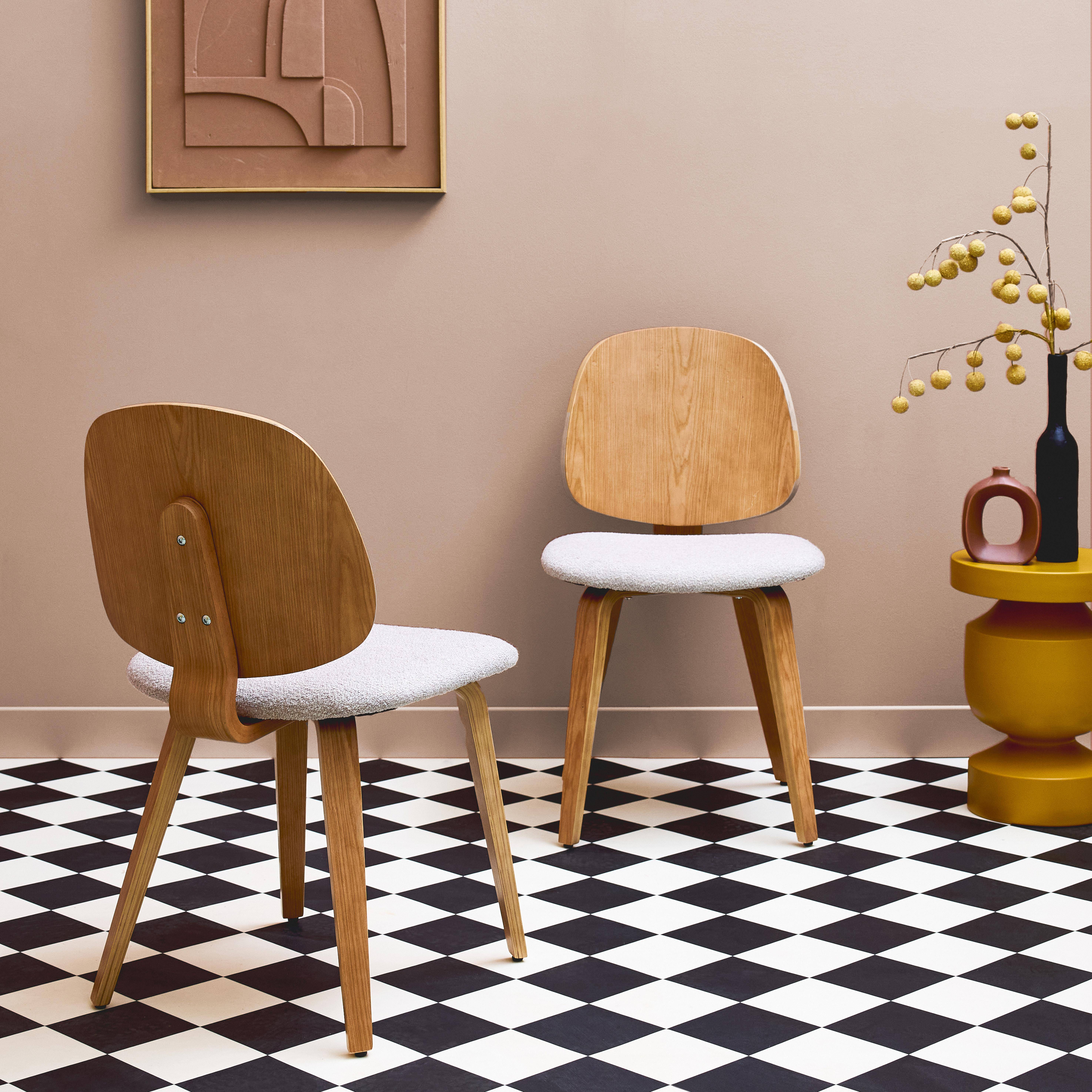 Set van 2 stoelen van gebogen populierenhout met eikenfineer en getextureerde bouclé lichtgrijs - Sophia Photo1