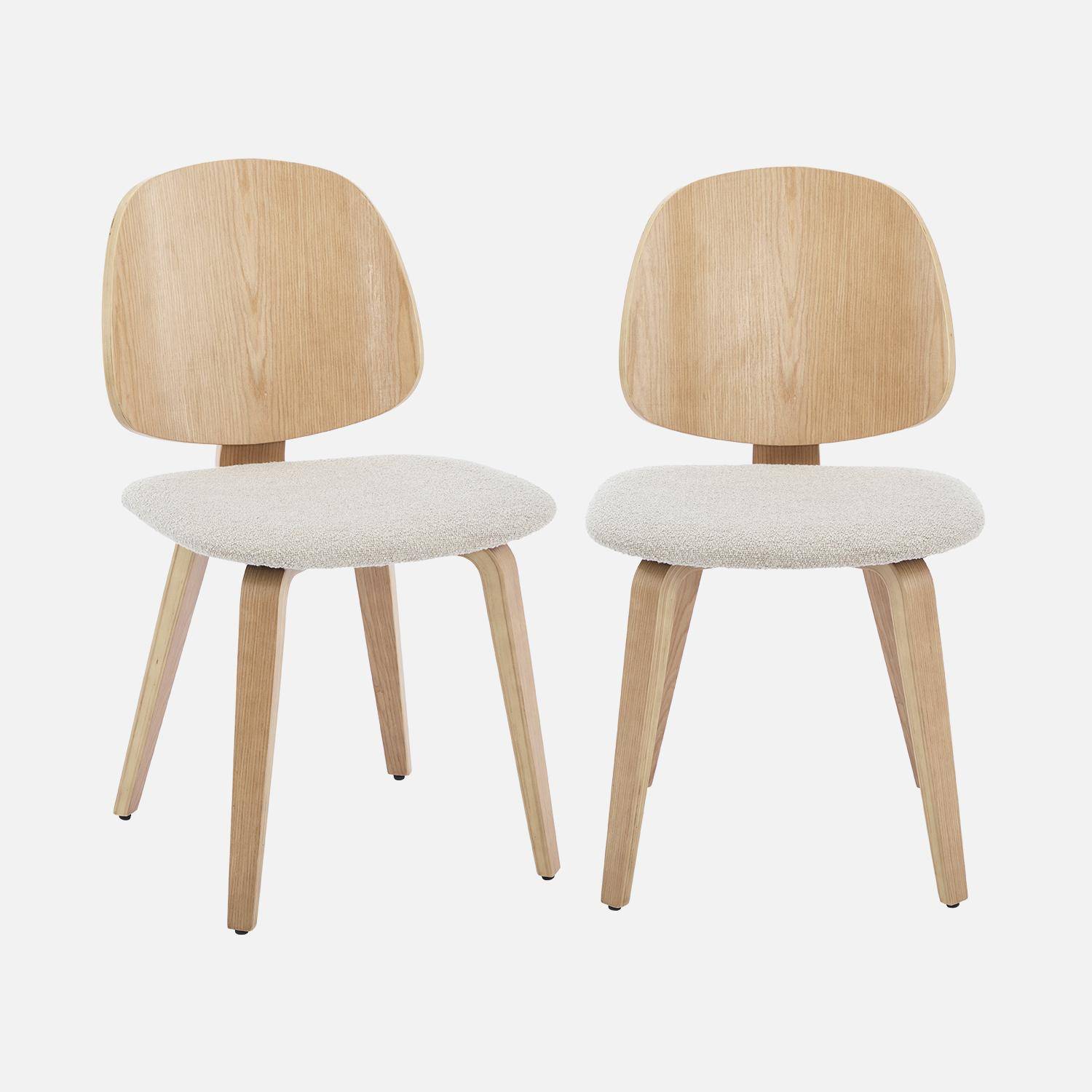 Lot de 2 chaises décor bois courbé placage effet chêne et bouclette texturée gris clair  Photo1