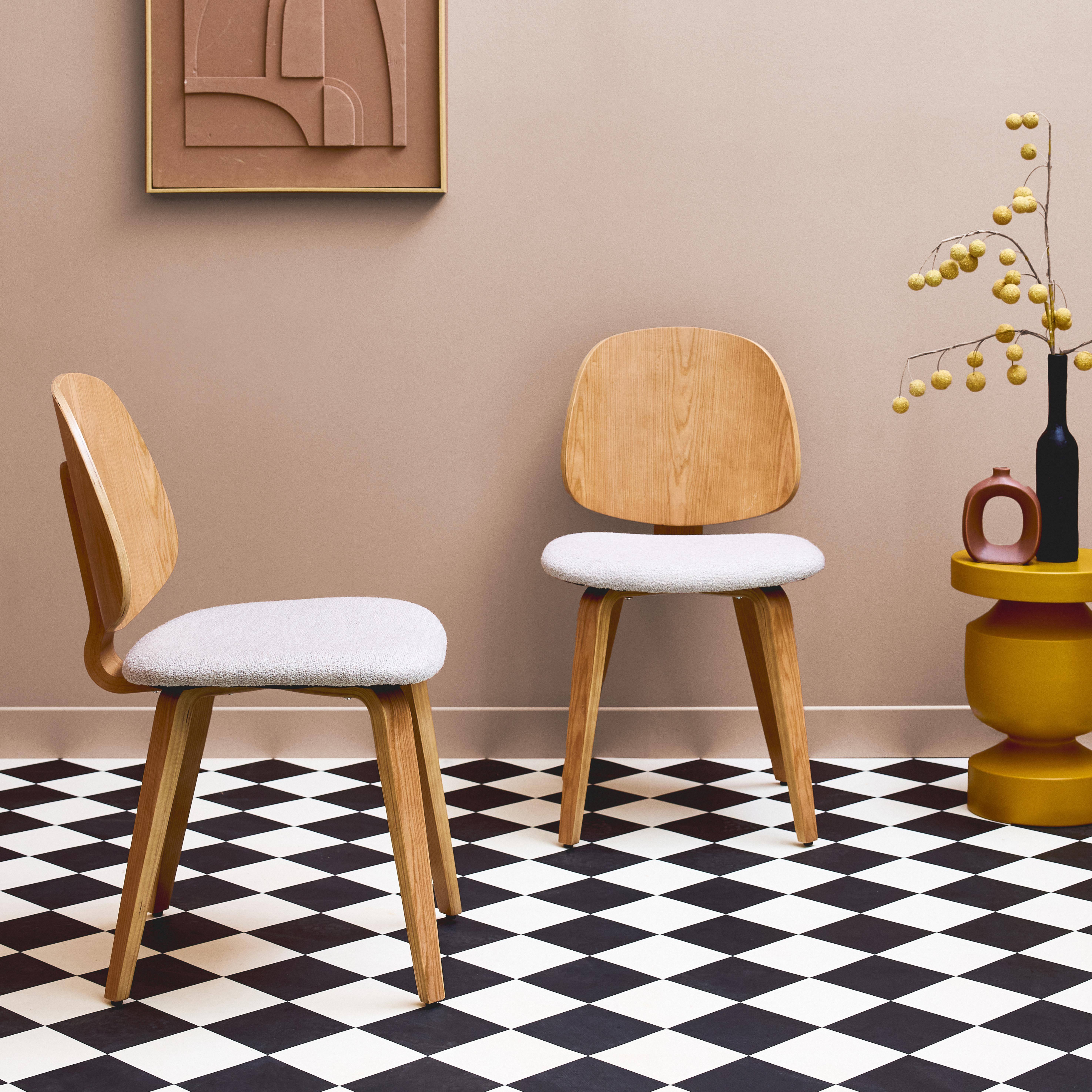Set van 2 stoelen van gebogen populierenhout met eikenfineer en getextureerde bouclé lichtgrijs - Sophia,sweeek,Photo2