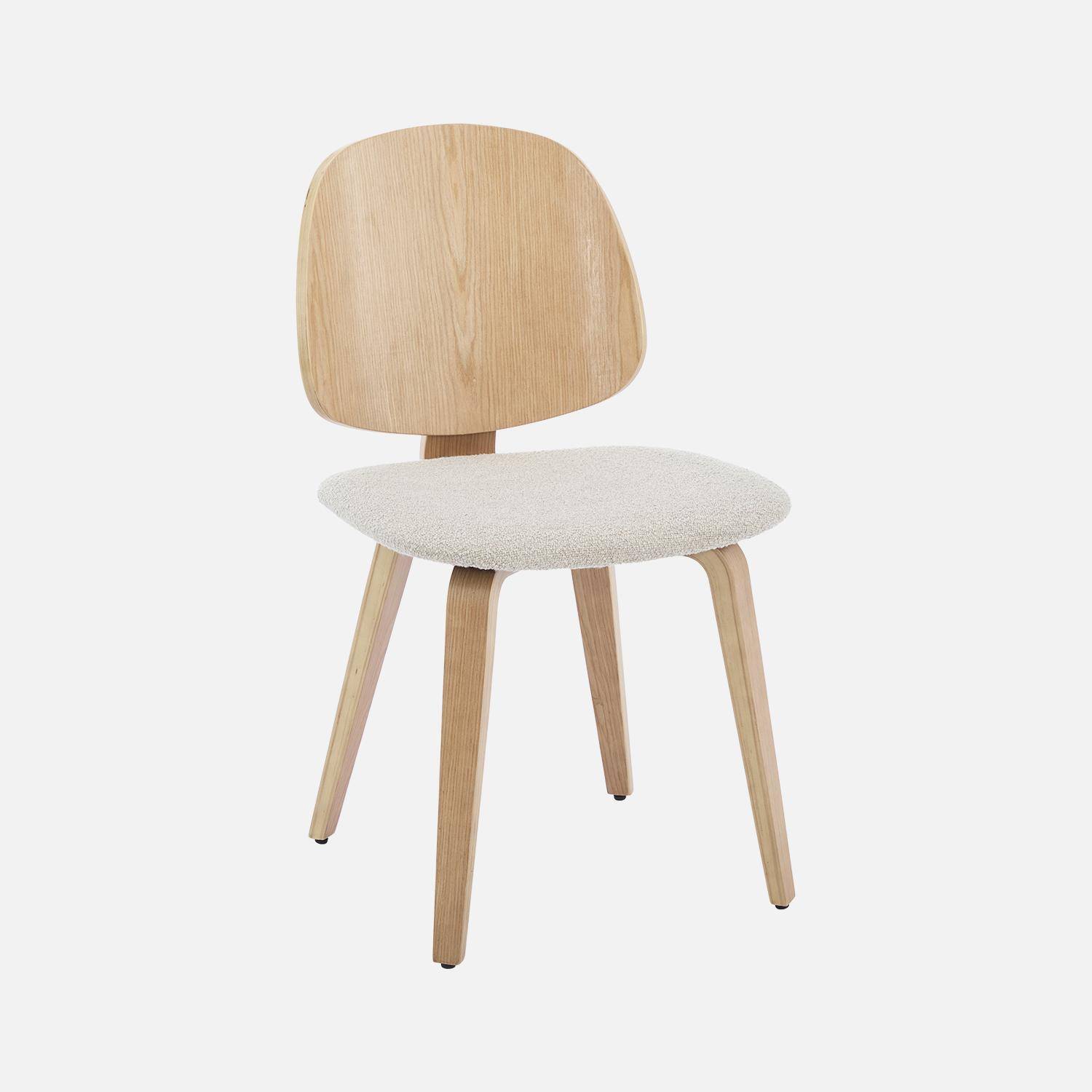 Lot de 2 chaises décor bois courbé placage effet chêne et bouclette texturée gris clair  Photo3