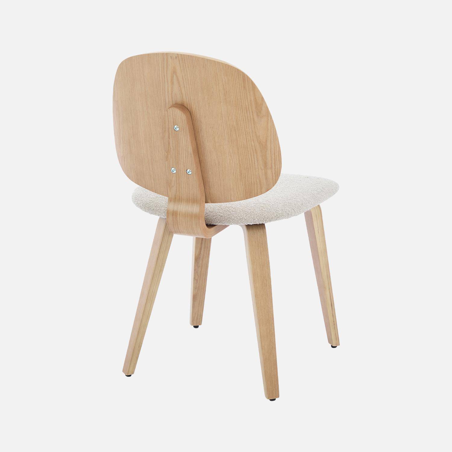 Lot de 2 chaises décor bois courbé placage effet chêne et bouclette texturée gris clair  Photo4