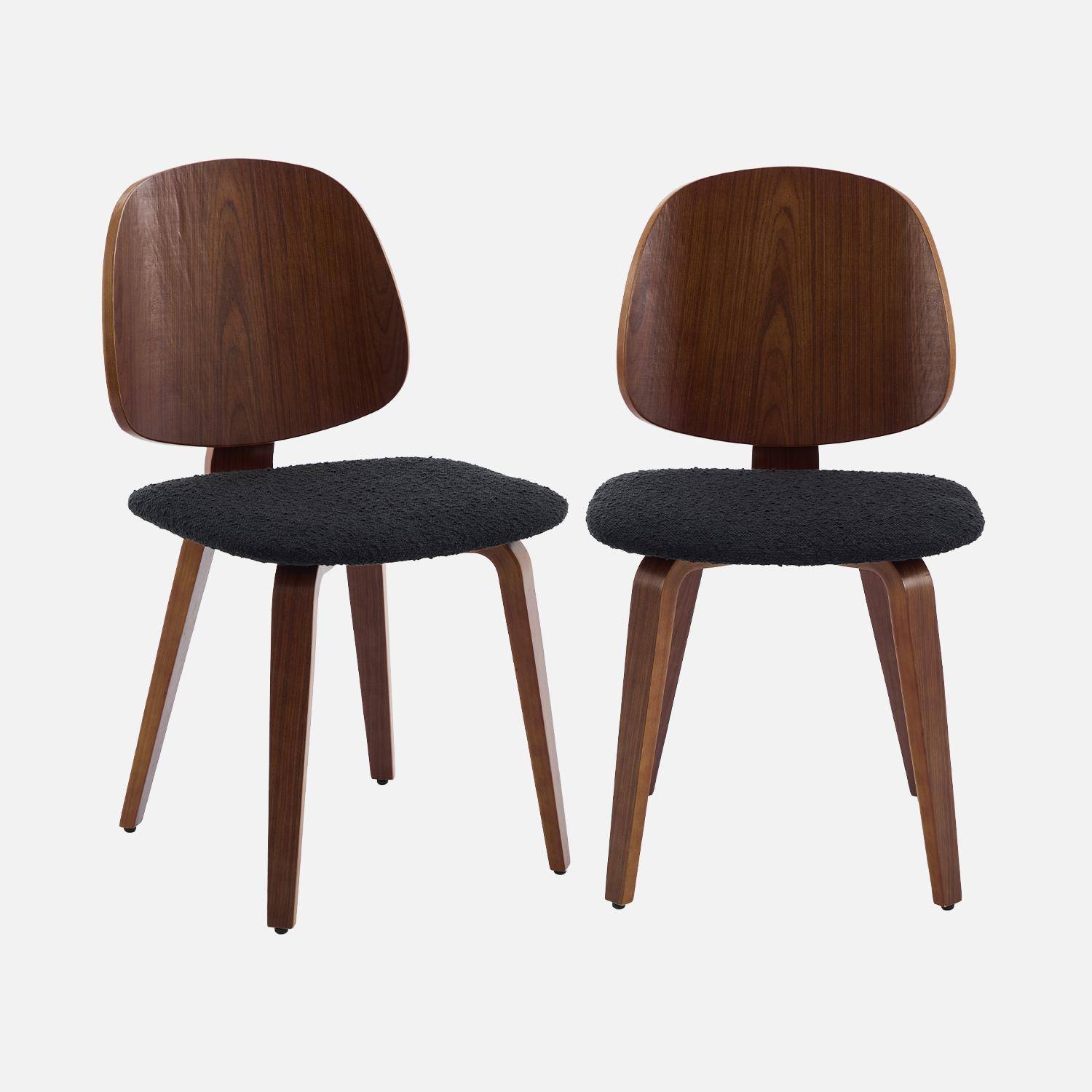 Lot de 2 chaises décor bois courbé placage effet noyer et bouclette texturée noire,sweeek,Photo3
