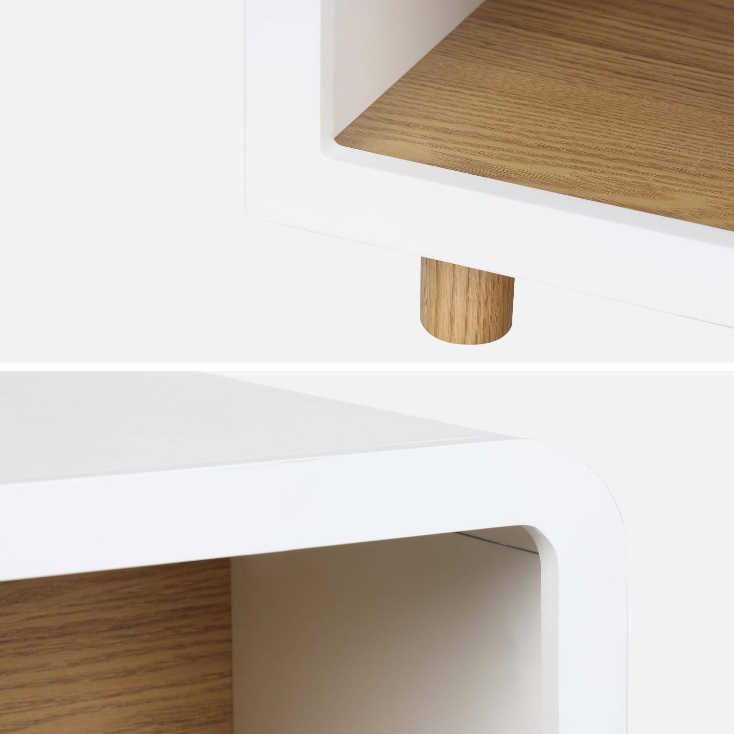 Table de chevet effet bois blanc et naturel, 2 niches  Photo5