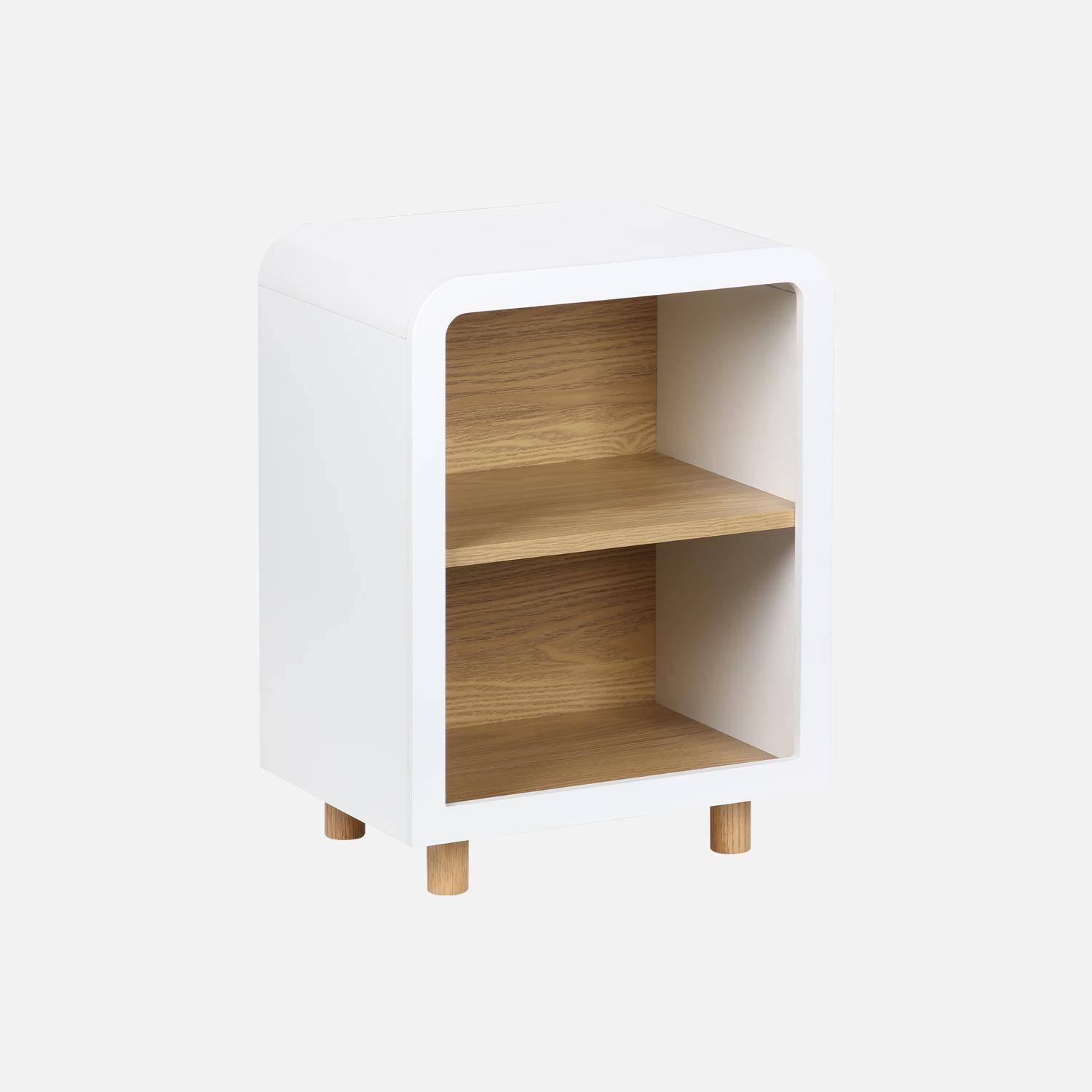 Table de chevet effet bois blanc et naturel, 2 niches  Photo3
