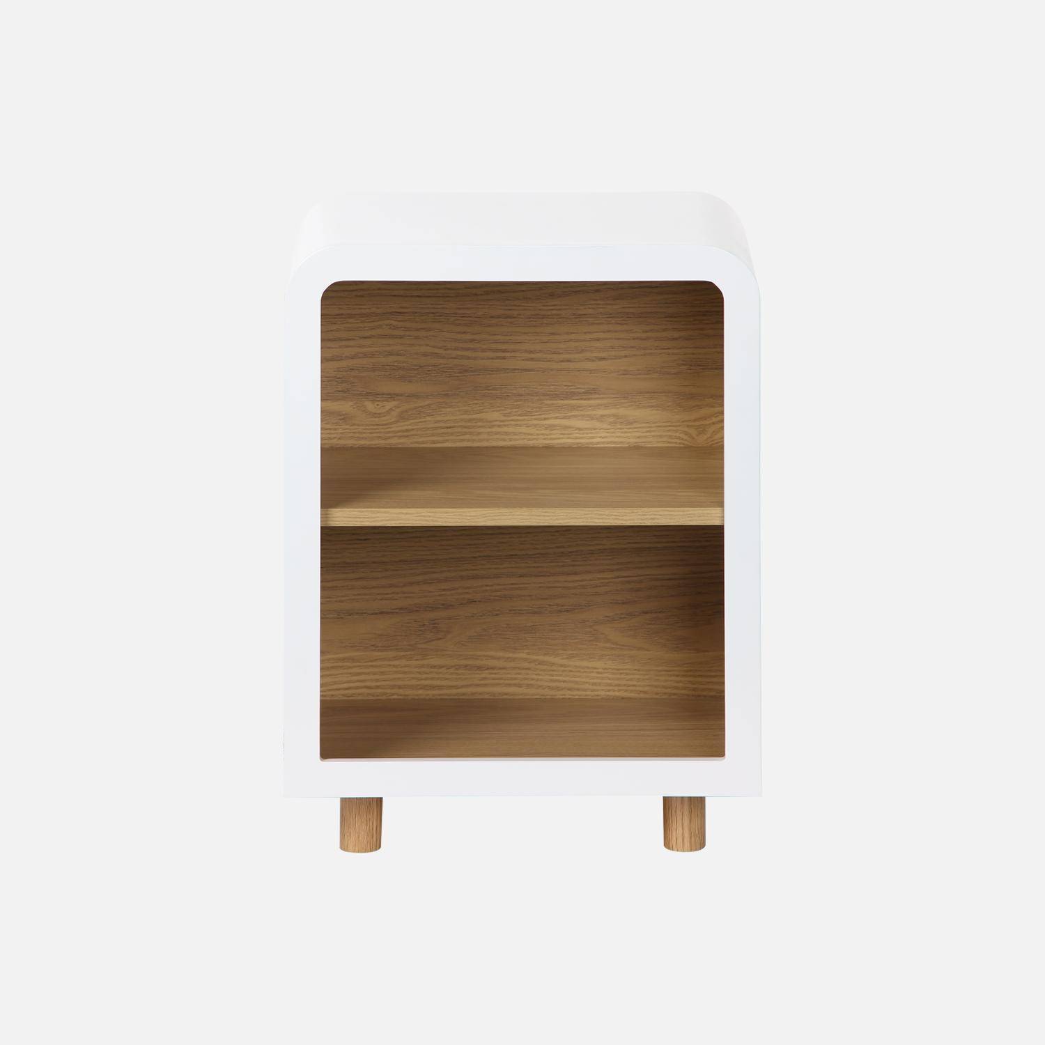 Mesa de cabeceira de efeito madeira com 2 nichos, set de 2, Hector, Branco, 40x30x54 cm,sweeek,Photo4