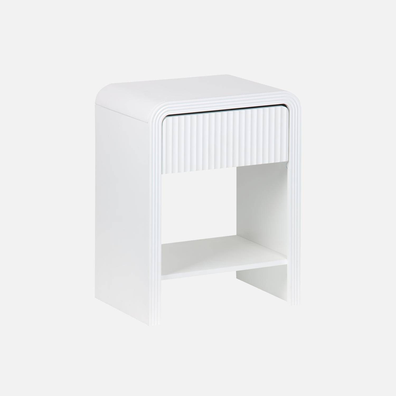 Comodino effetto legno scanalato 1 cassetto, 1 ripiano, Julia, Bianco, 40x30x53 cm Photo3