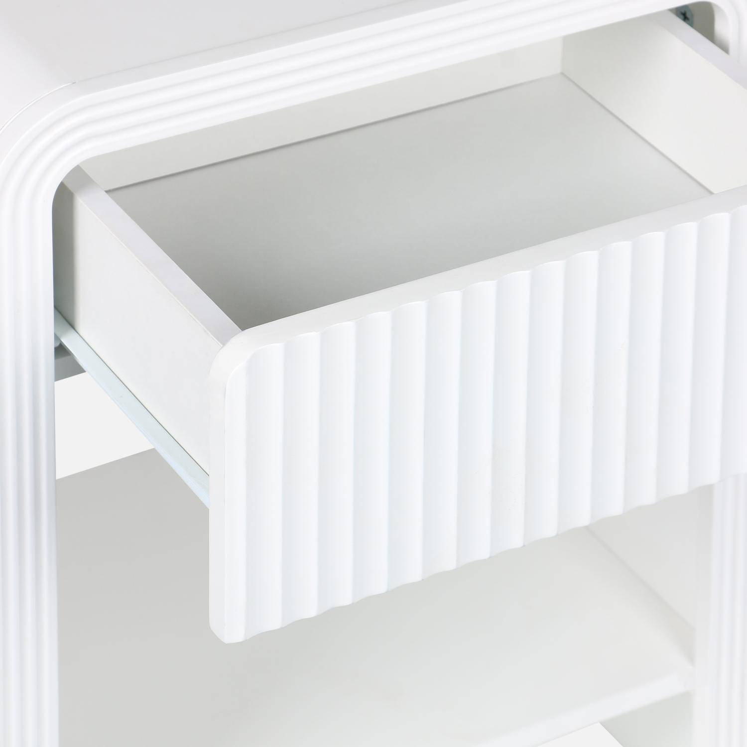 Mesa de cabeceira com efeito madeira ranhurada, set de 2, Julia, Branco, 40x30x53 cm,sweeek,Photo5