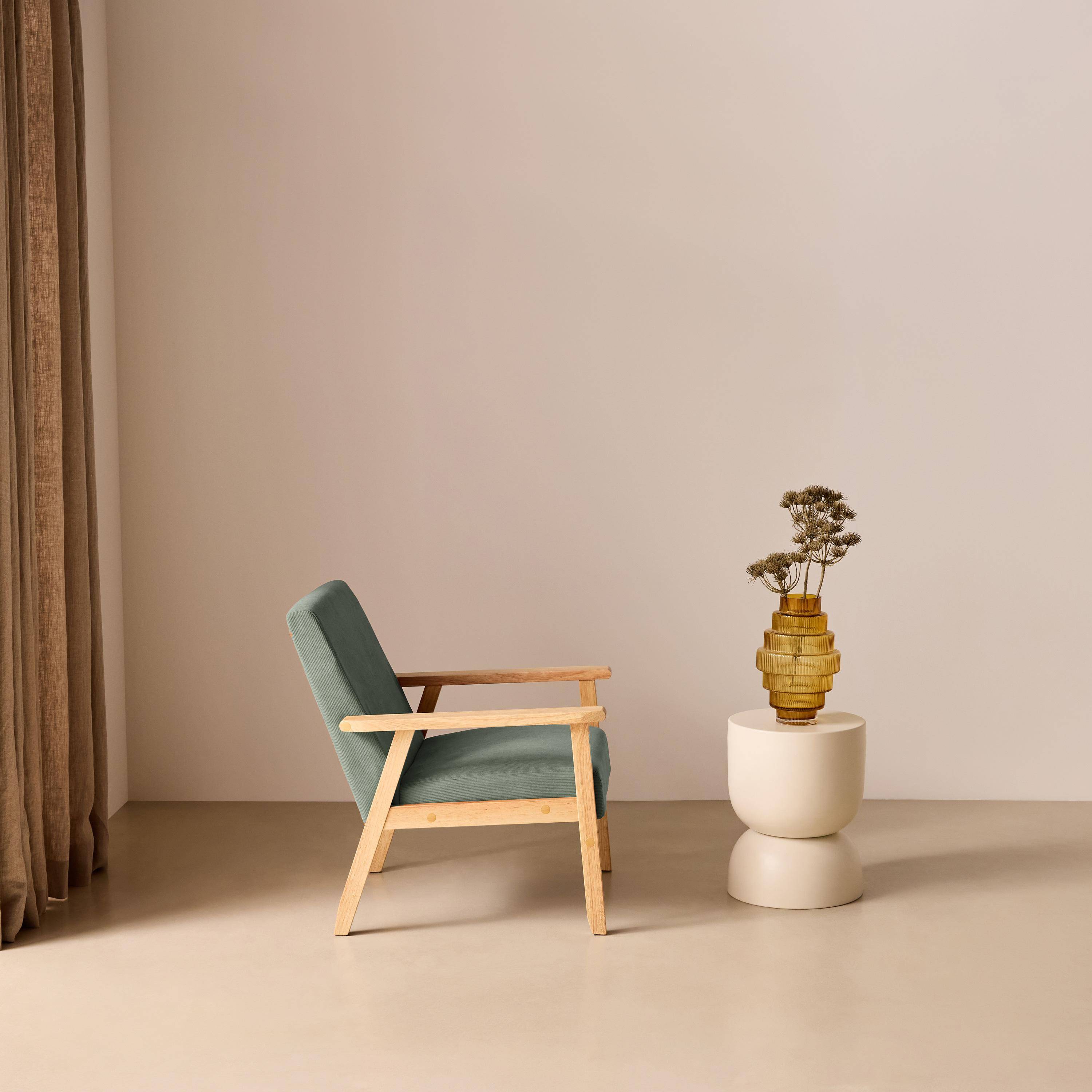 Poltrona scandinava in legno e velluto a coste, Isak velluto a coste, Cachi scuro, 64x69.5x73 cm Photo2