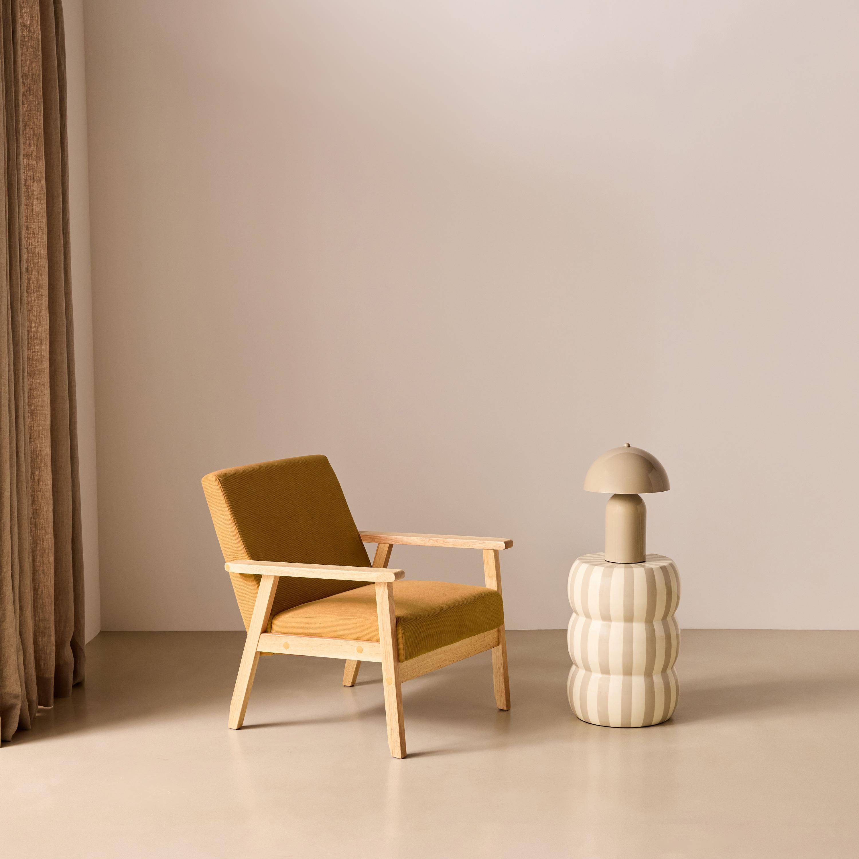 Sillón escandinavo de madera y pana, Isak pana, Mostaza, 64x69.5x73 cm Photo1
