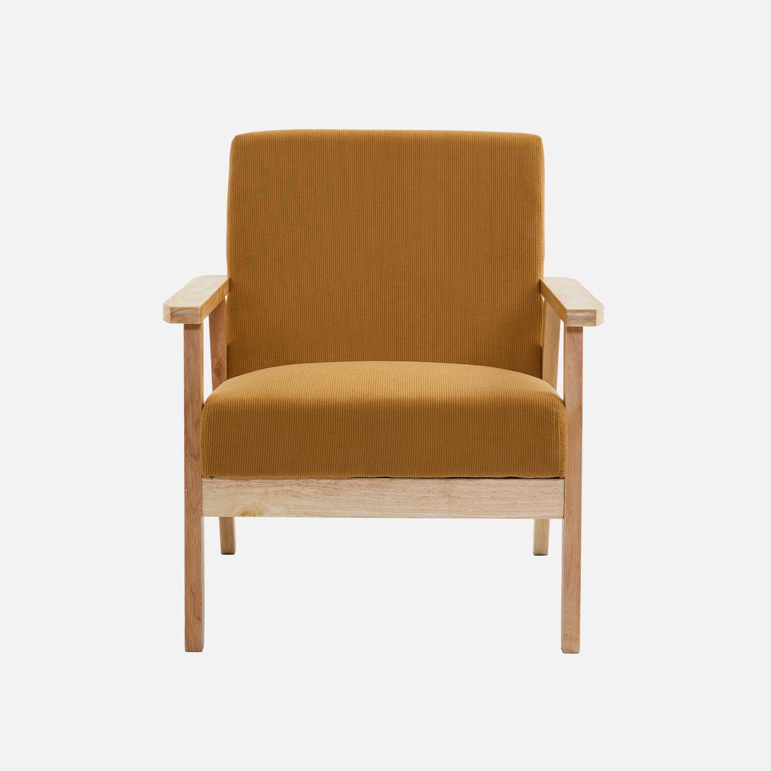Vintage / Scandinavische fauteuil met houten en multiplex frame en mosterdkleurige ribfluwelen zitting,sweeek,Photo4
