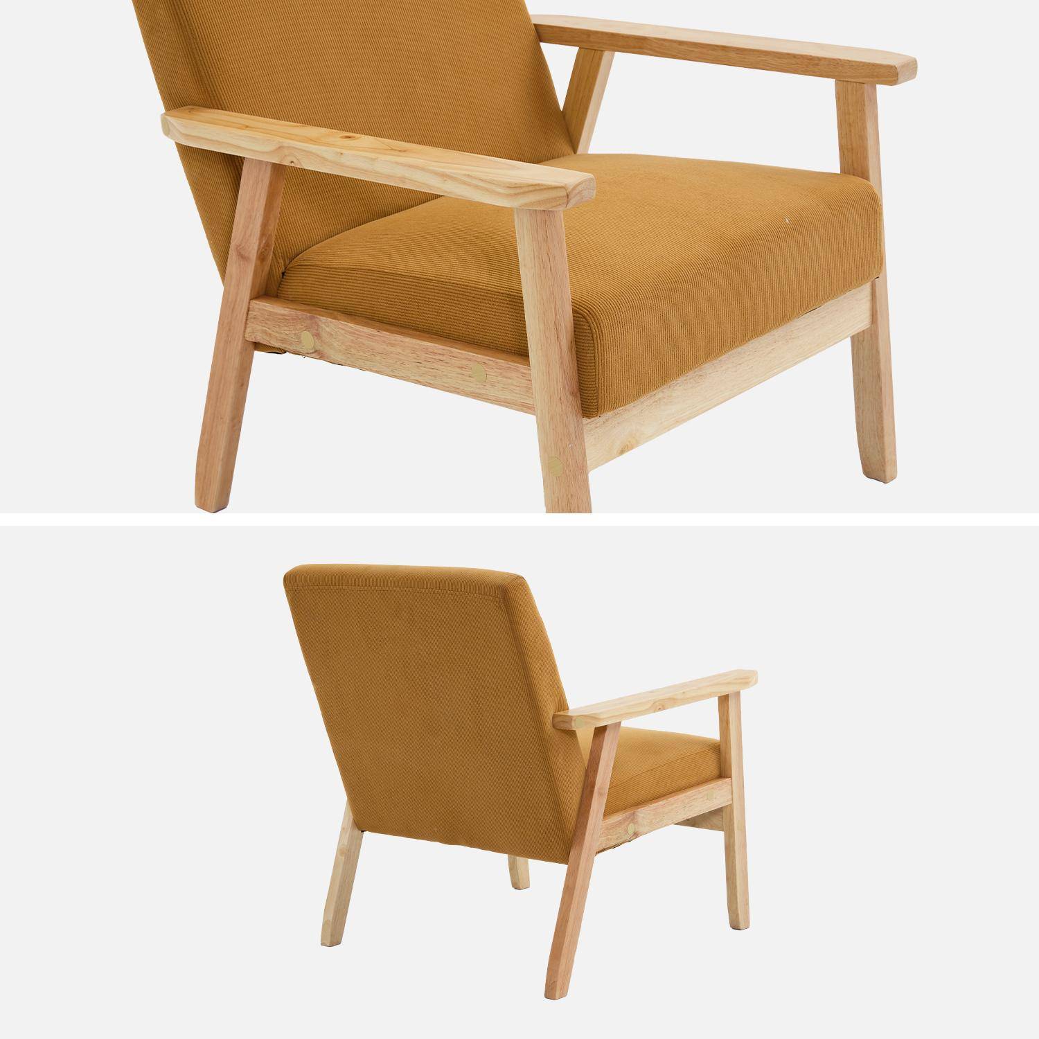 Fauteuil vintage / scandinave structure en bois et contreplaqué et assise en velours côtelé coloris moutarde Photo3