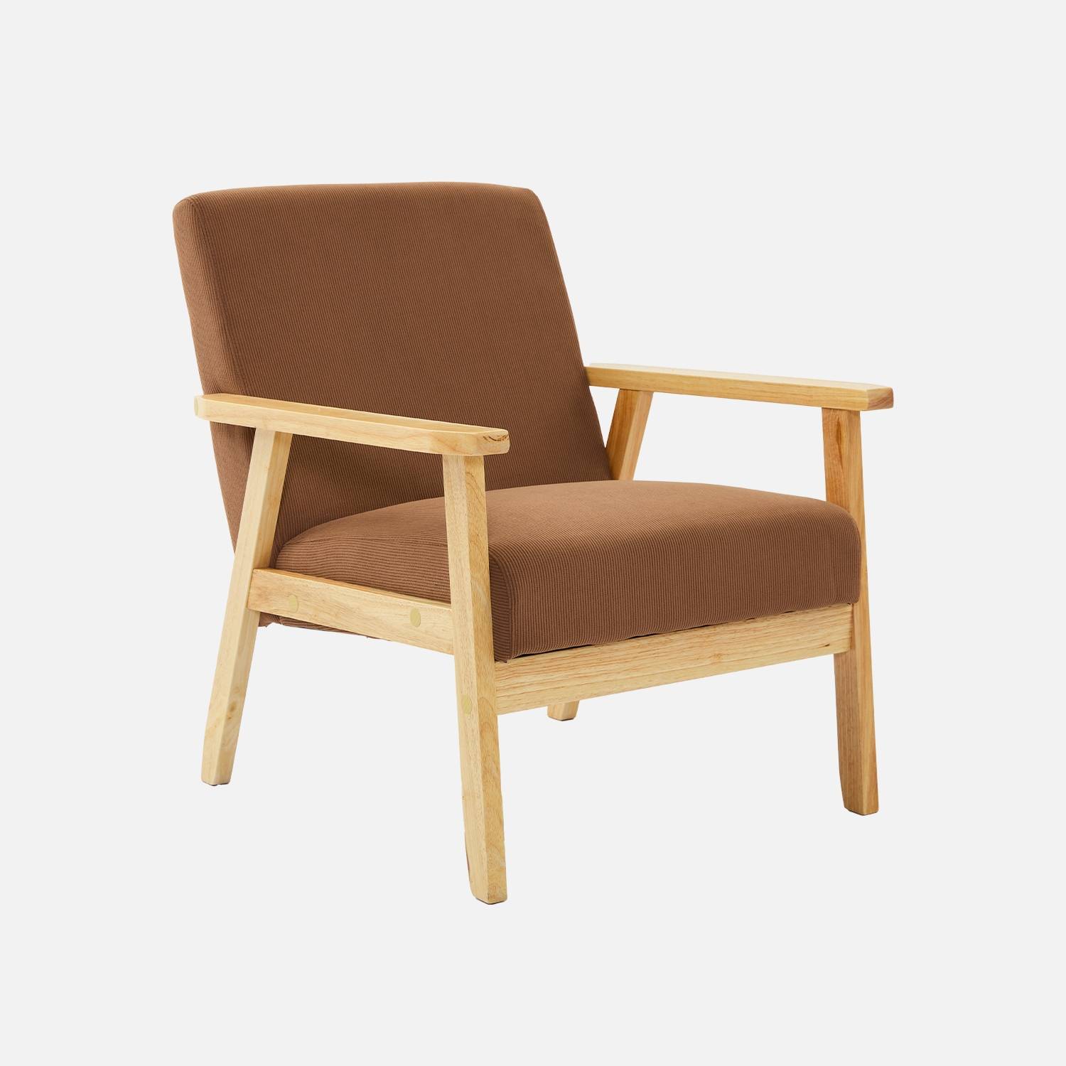 Fauteuil scandinave velours côtelé marron