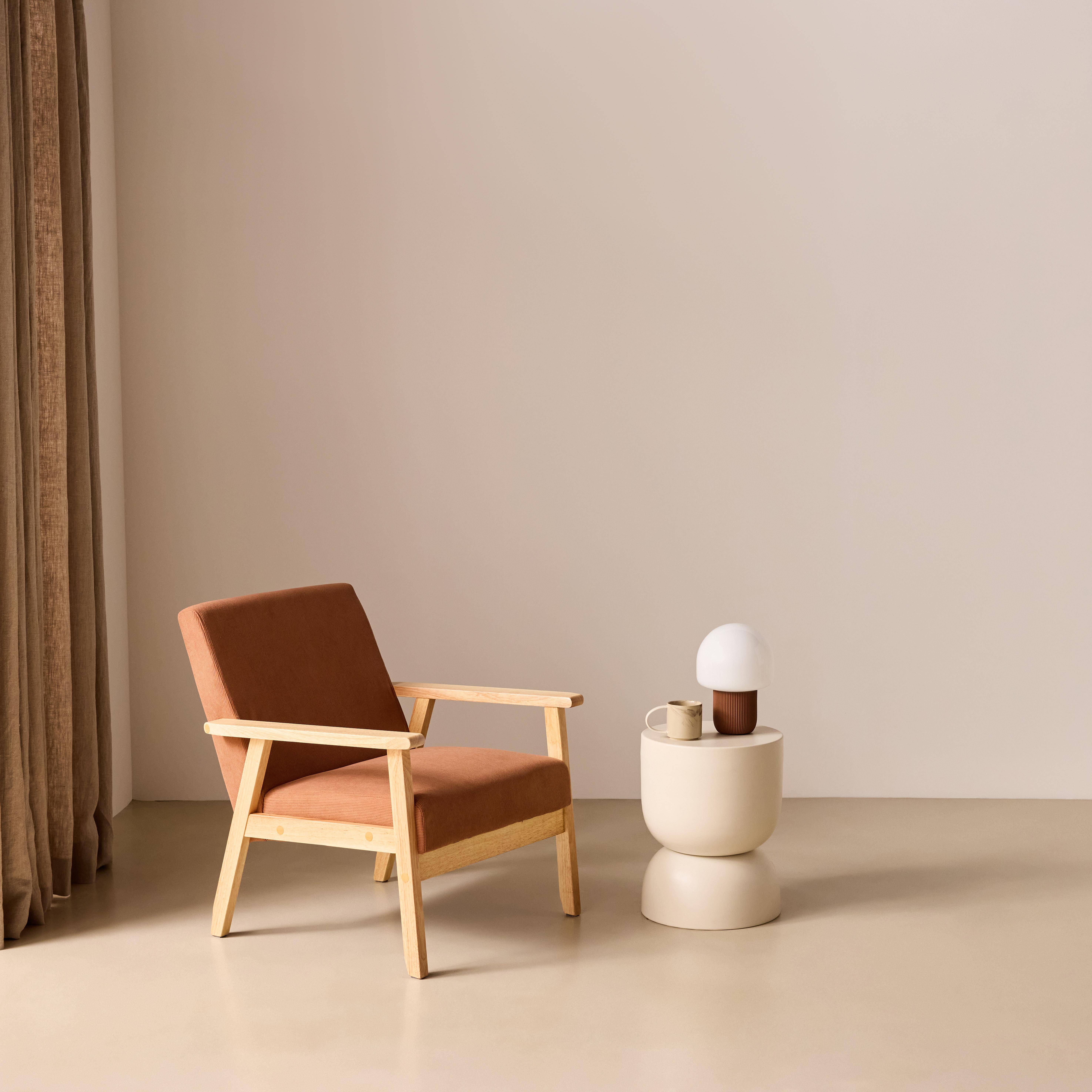 Fauteuil van hout met corduroy zitting bruin - Isak Photo1