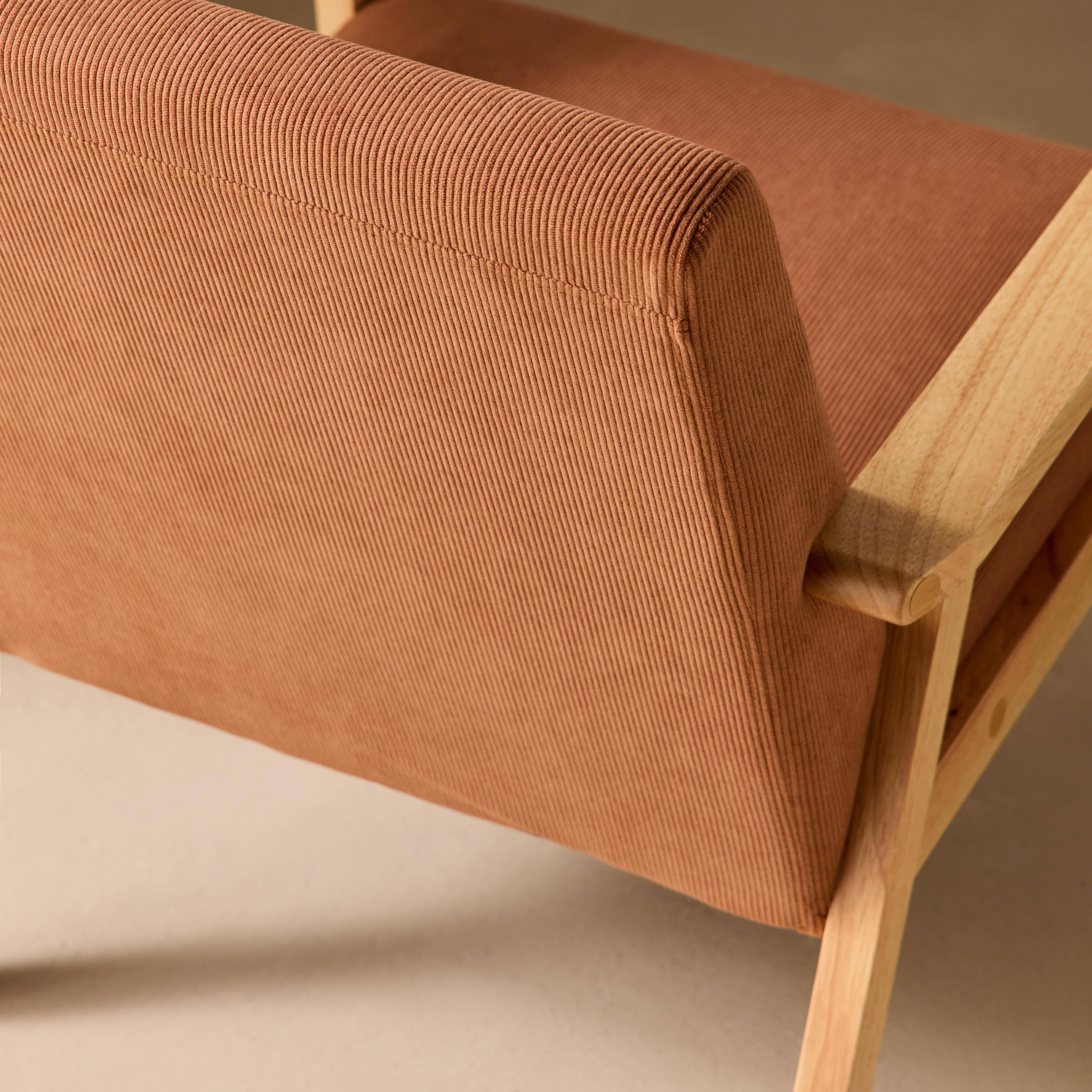 Fauteuil van hout met corduroy zitting bruin - Isak Photo4