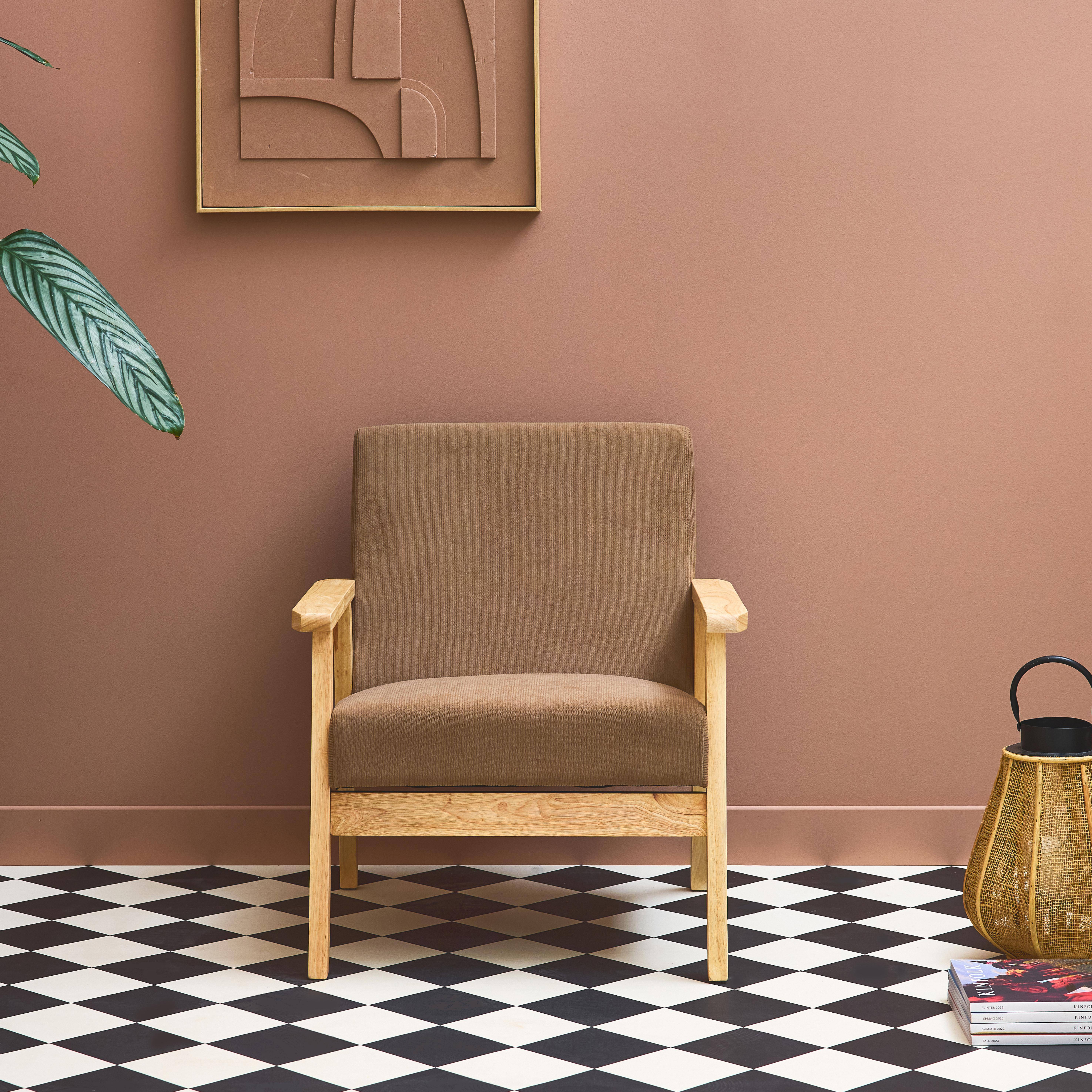 Poltrona scandinava in legno e velluto a coste, Isak velluto, Beige, 64x69.5x73 cm Photo1