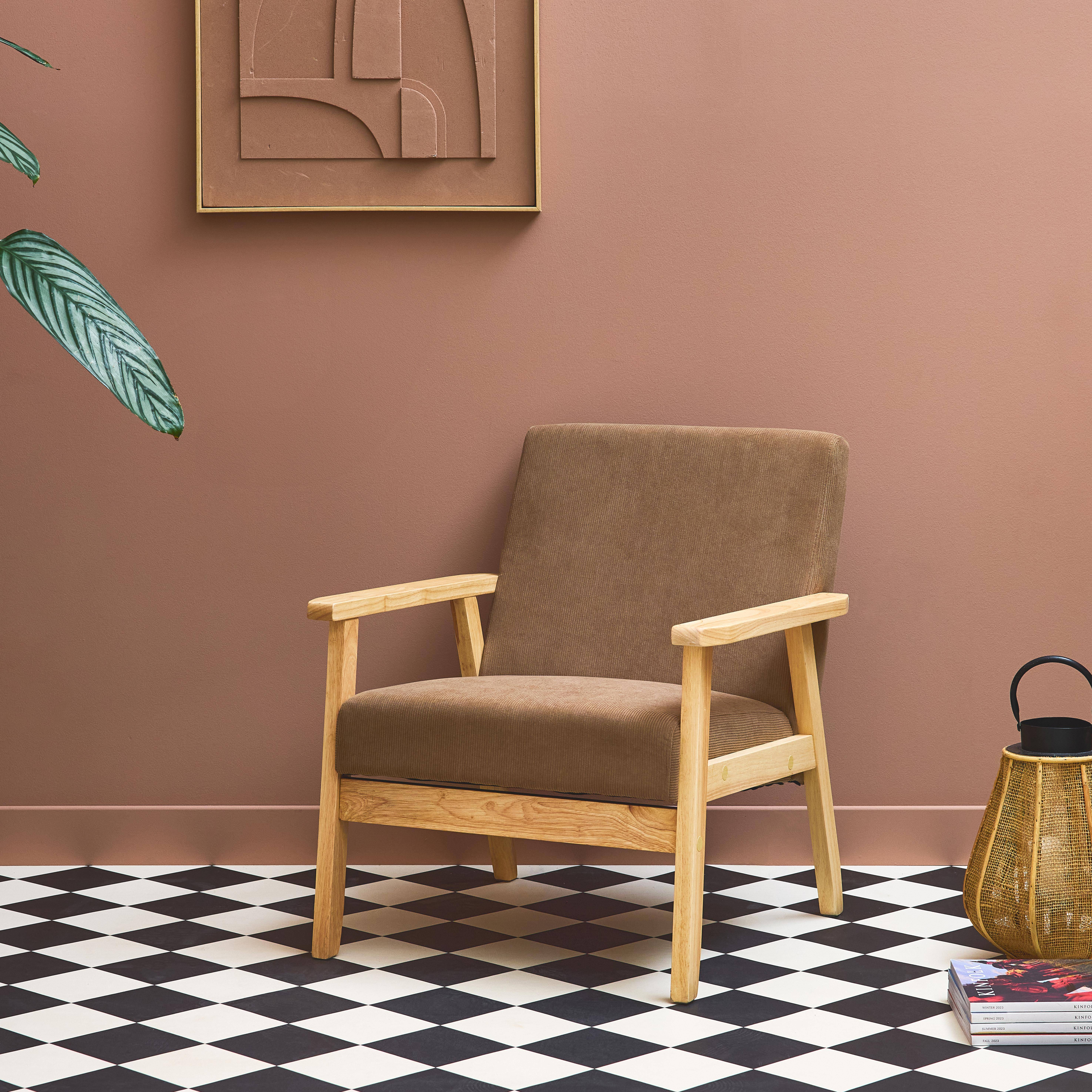 Poltrona scandinava in legno e velluto a coste, Isak velluto, Beige, 64x69.5x73 cm Photo2