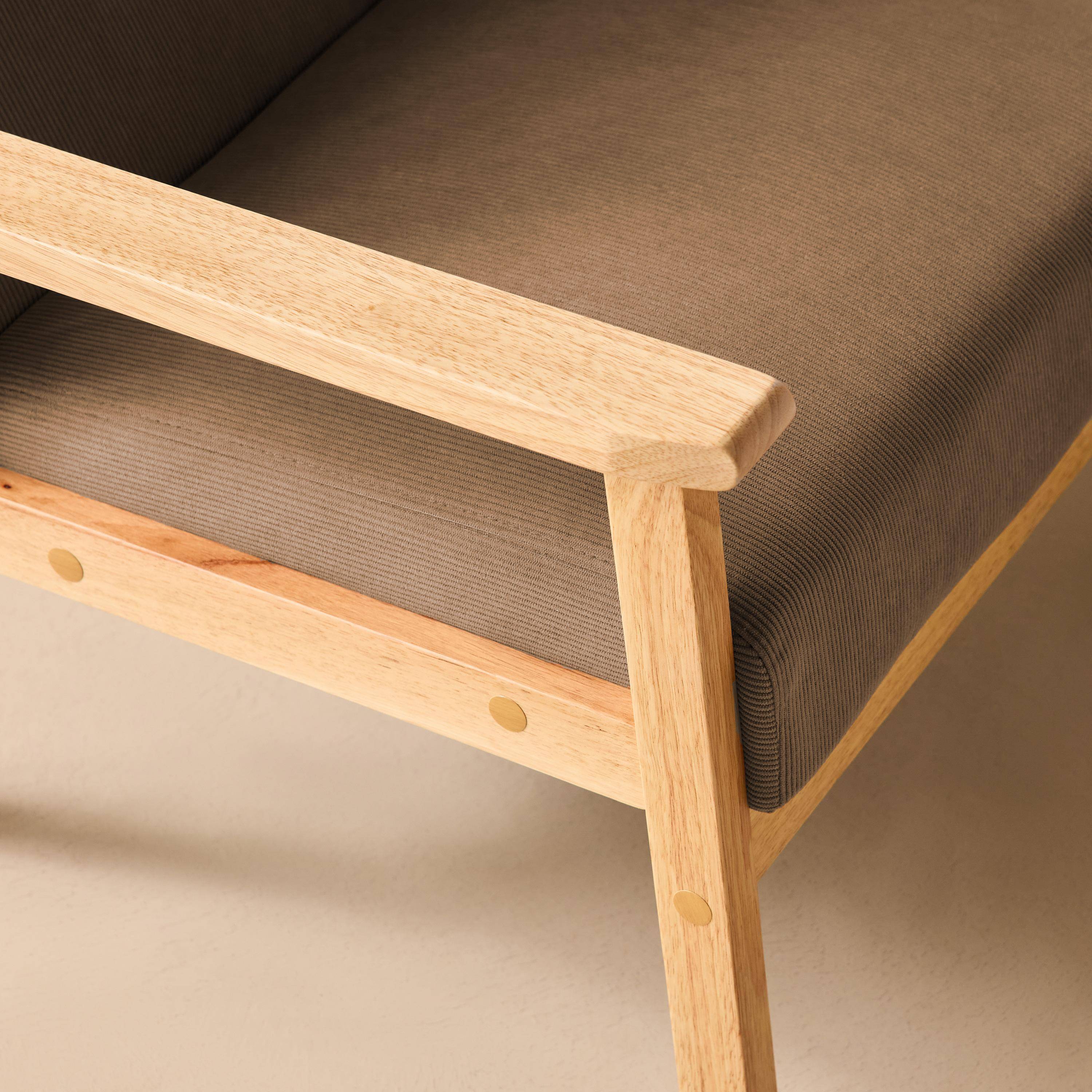 Fauteuil van hout met corduroy zitting taupe - Isak Photo3