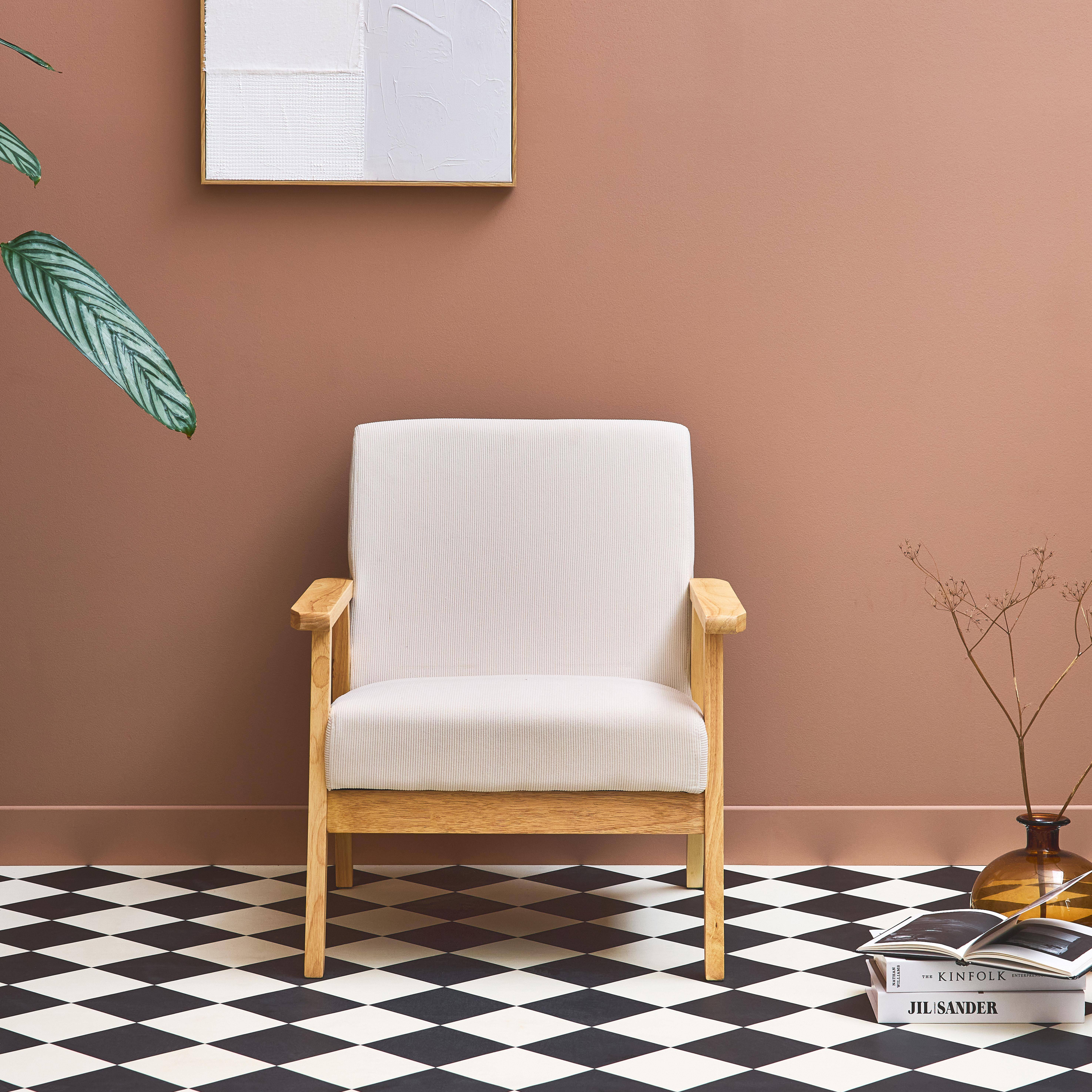 Sillón escandinavo de madera y pana, Isak pana, Crema, 64x69.5x73 cm Photo1