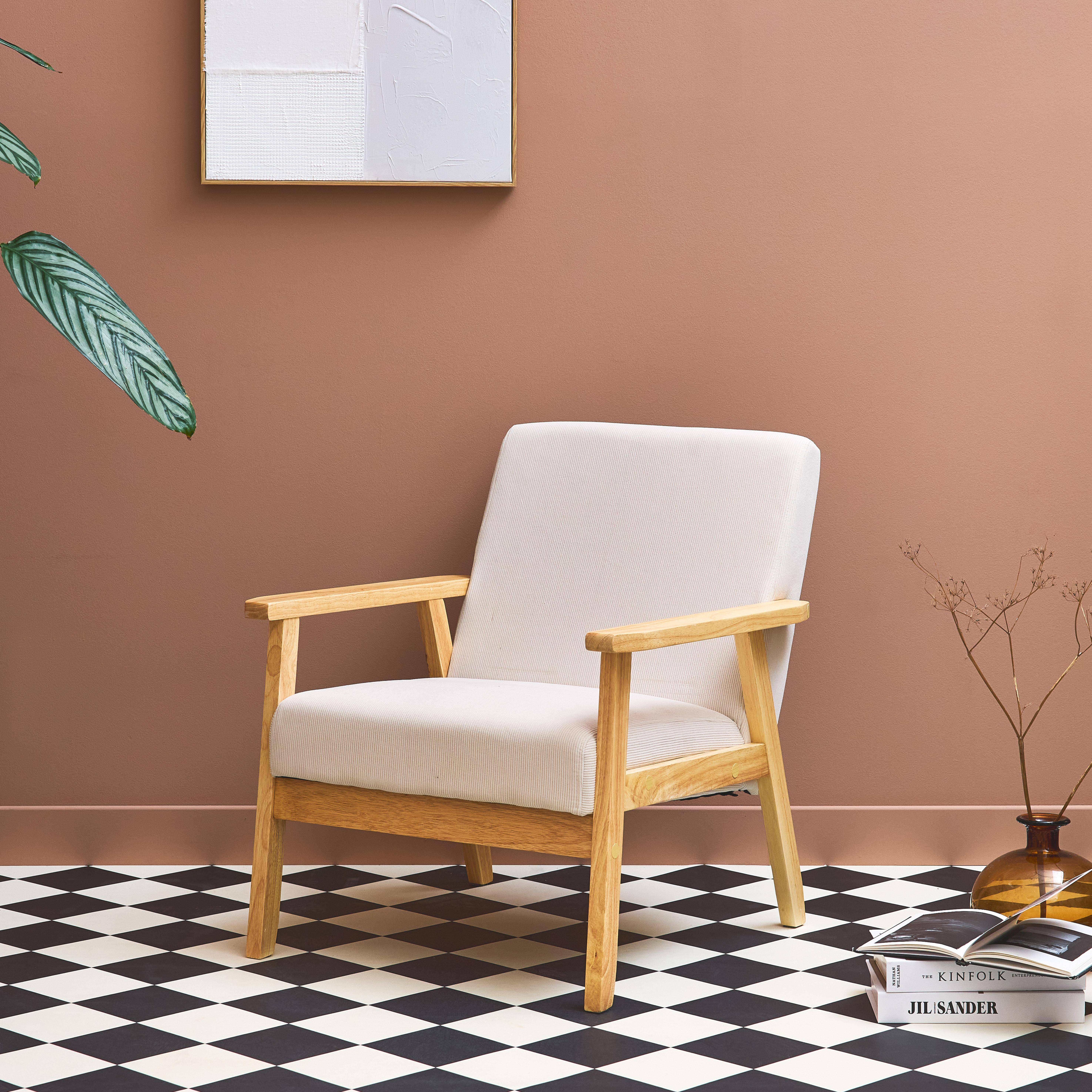 Sillón escandinavo de madera y pana, Isak pana, Crema, 64x69.5x73 cm Photo2