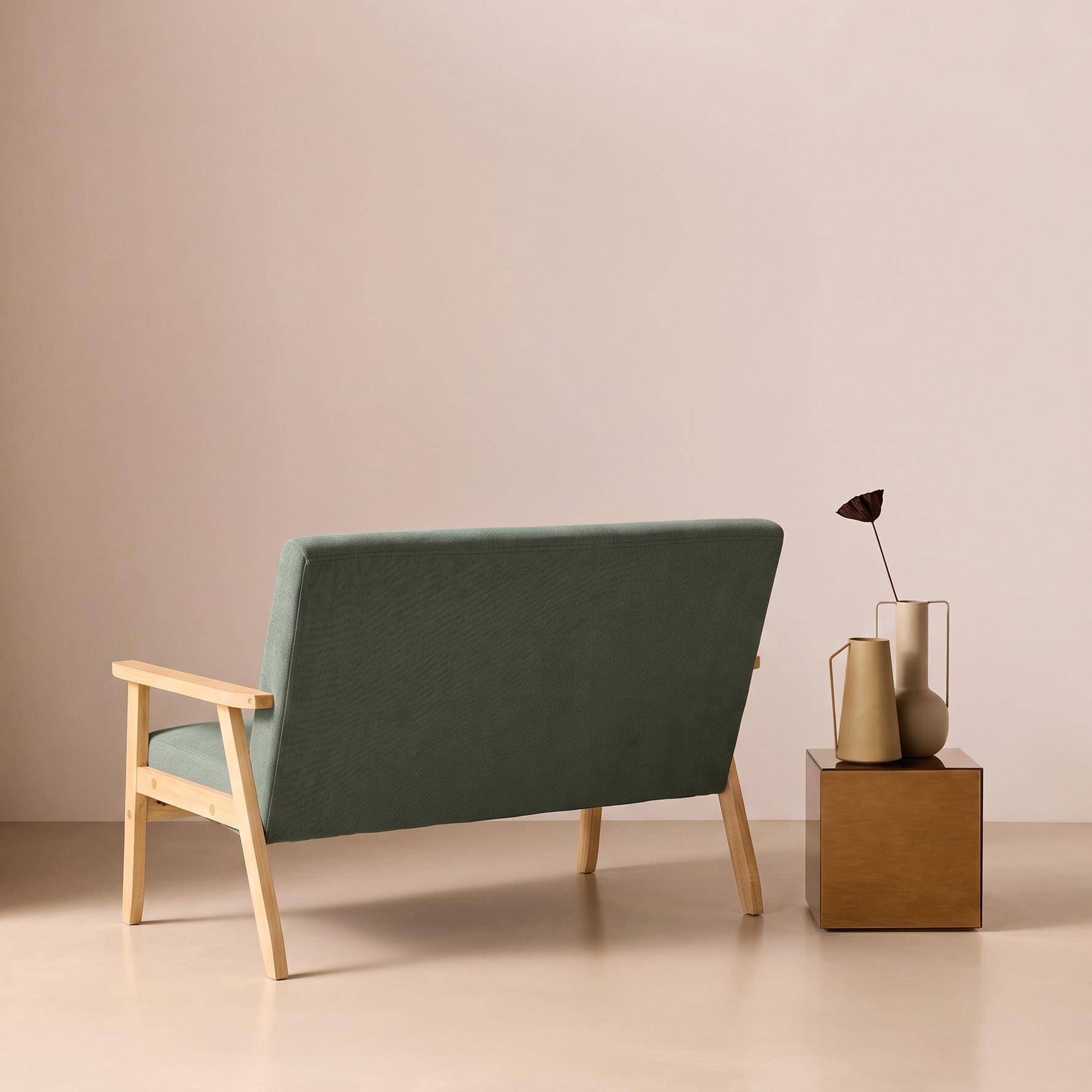 Banquette canapé 2 places en bois et tissu velours côtelé coloris vert kaki, Isak, L 114 x P 69,5 x H 73cm Photo5